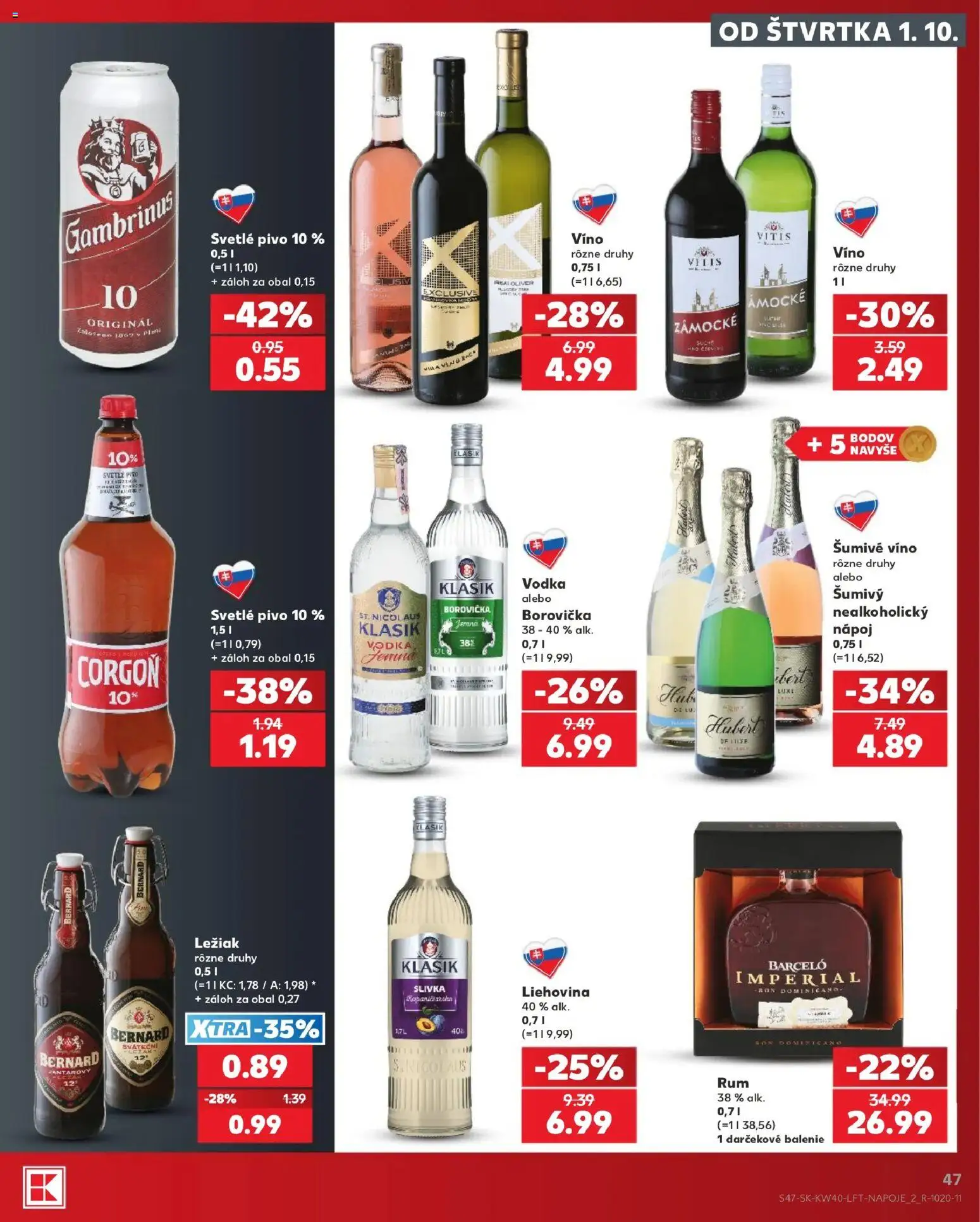 Nové Kaufland akcie – leták je platný od 01.10.2026 | Strana: 47 | Produkty: Borovička, Corgoň, Vodka, Šumivé víno