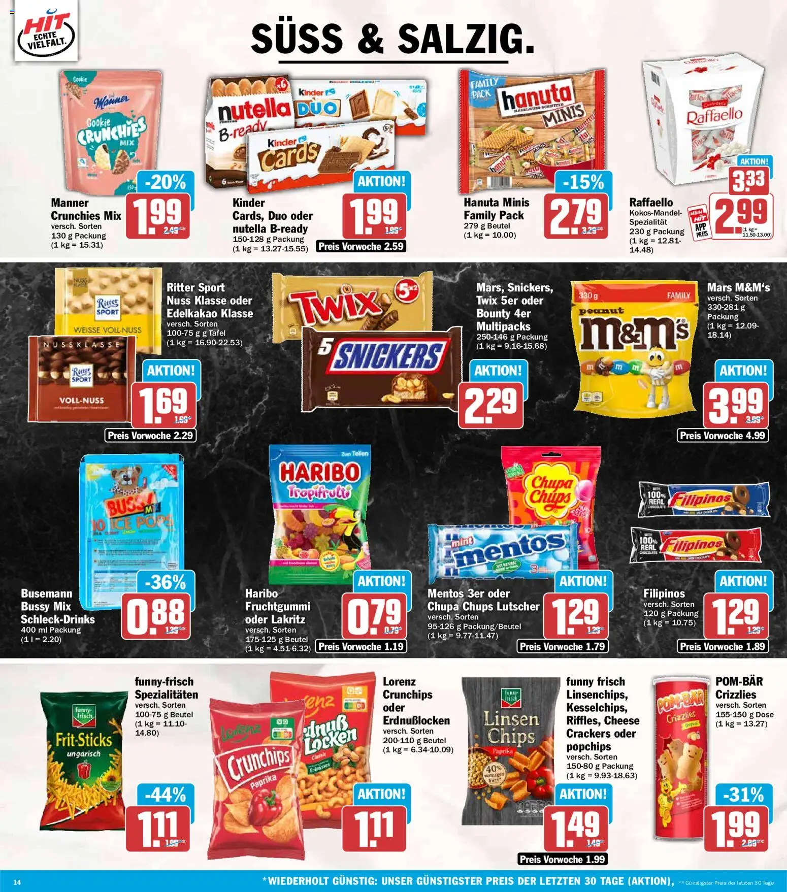 HIT Prospekt – gültig ab 10.08.2026 | Seite: 14 | Produkte: Spezialitäten, Snickers, Paprika, Chips