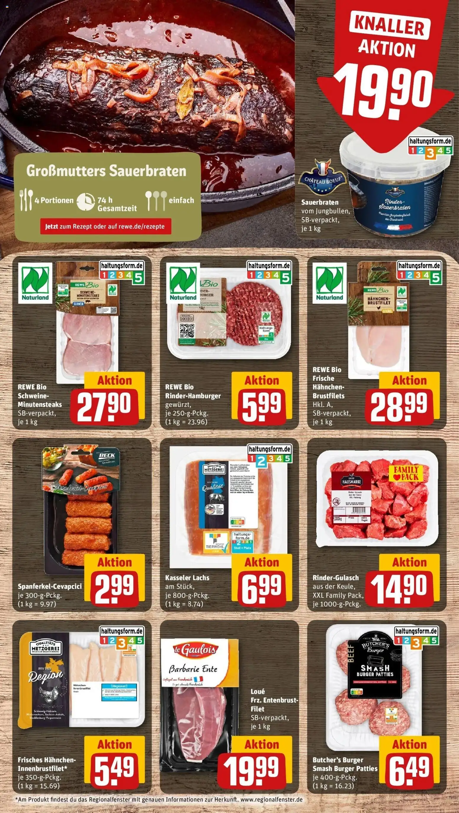 REWE Prospekt ab 12.10.2026 zum Blättern » Angebote | Seite: 7 | Produkte: Rindergulasch, Hahnchen, Lachs, Ente
