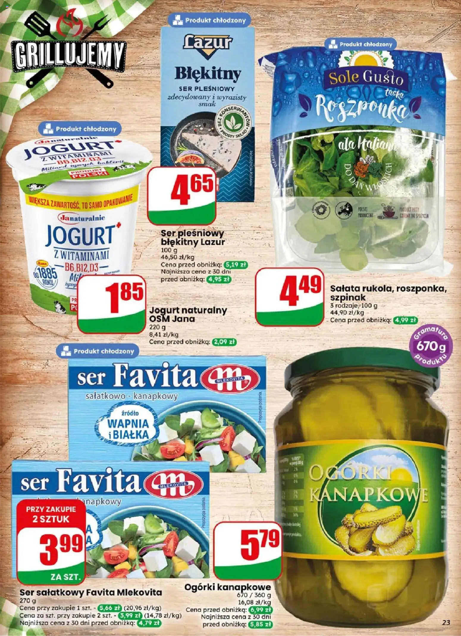 Dino gazetka od 06.05.2026 | Strona: 23 | Produkty: Ser pleśniowy, Jogurt naturalny, Szpinak, Ser