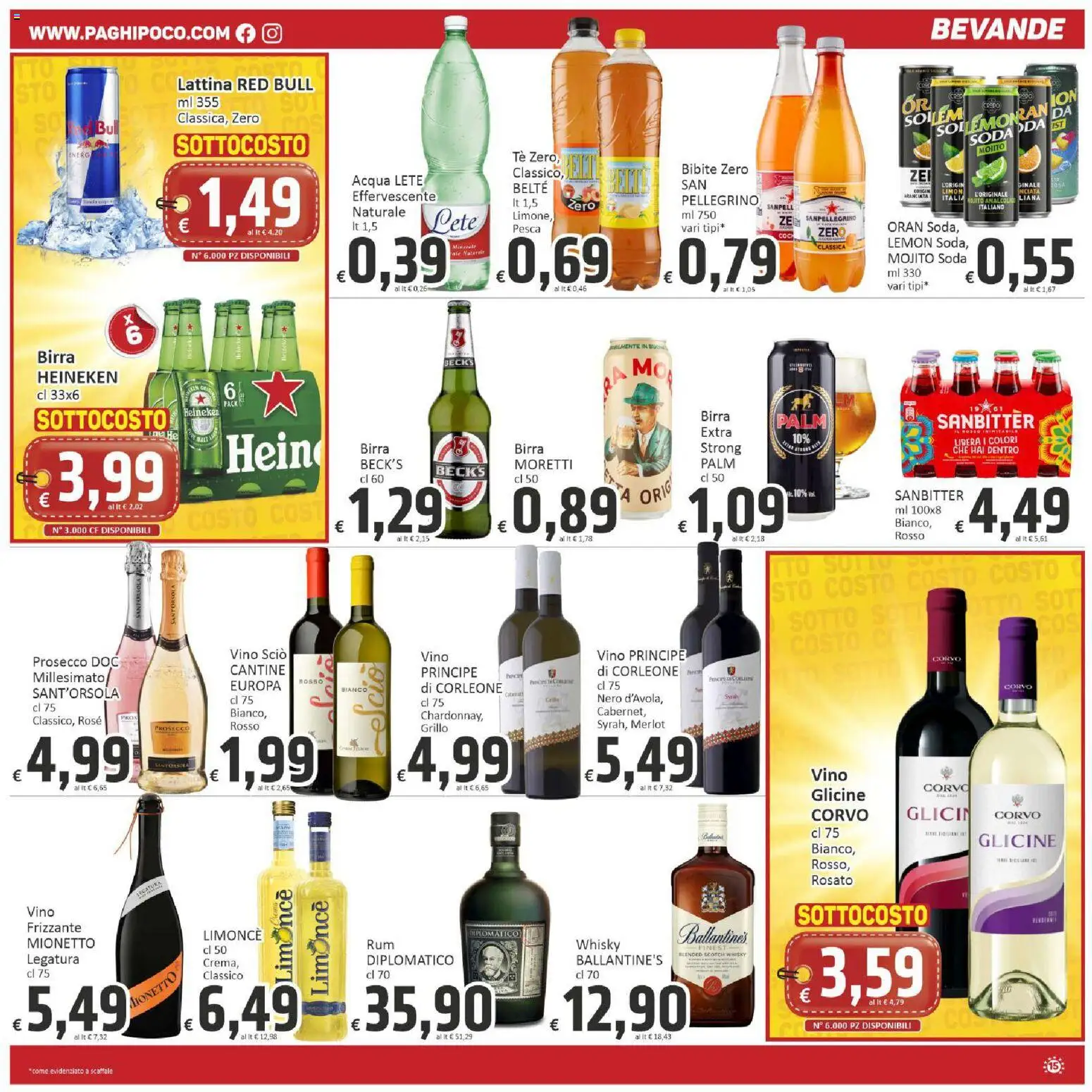 Volantino Paghi Poco del 11/09/2026 | Pagina: 15 | Prodotti: Acqua Lete, Ballantine’s, Red Bull, Mionetto