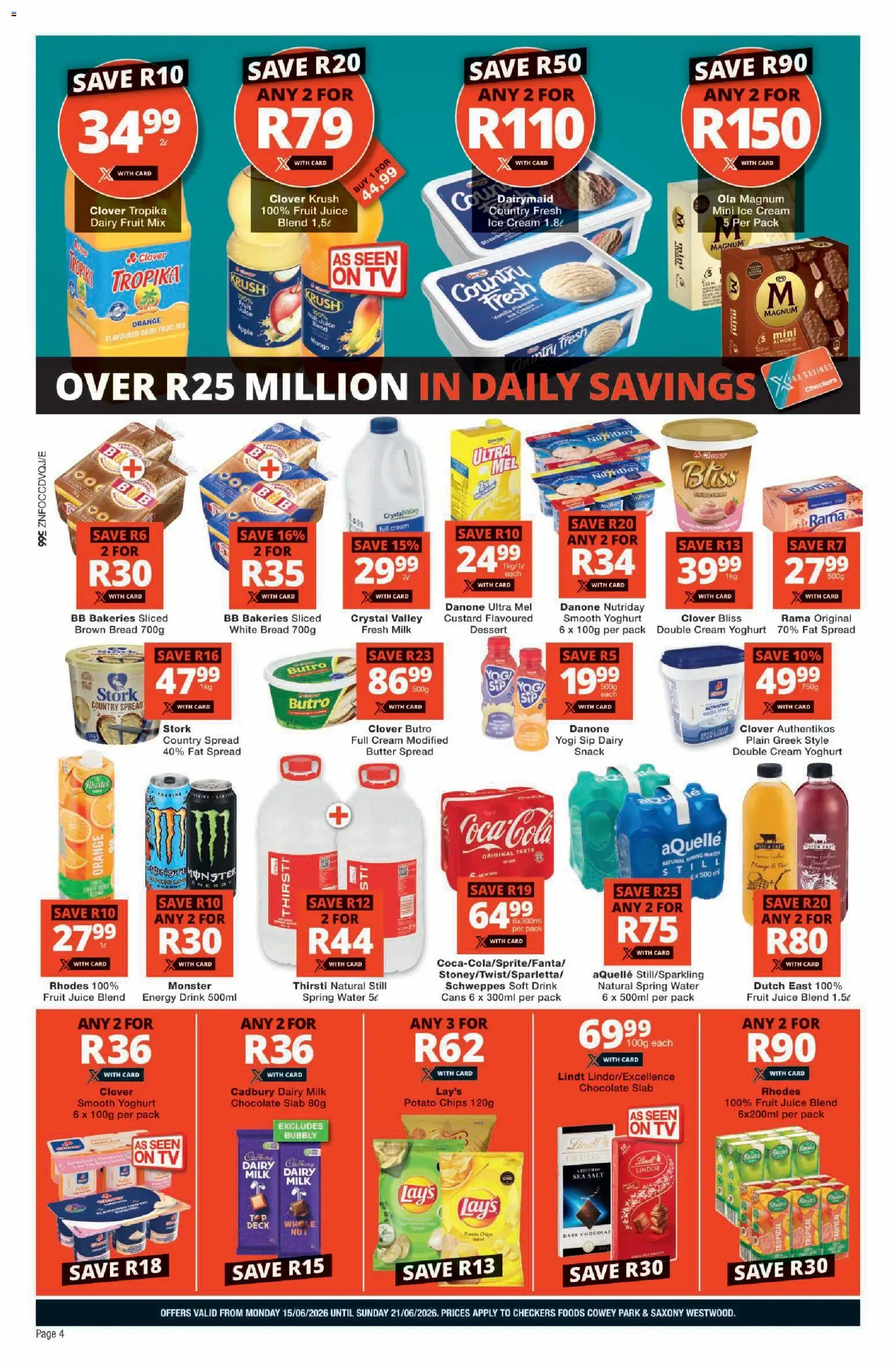 New Checkers catalogue – valid from 15.06.2026 | Page: 4 | Products: Butter, Bread, Cream, Water