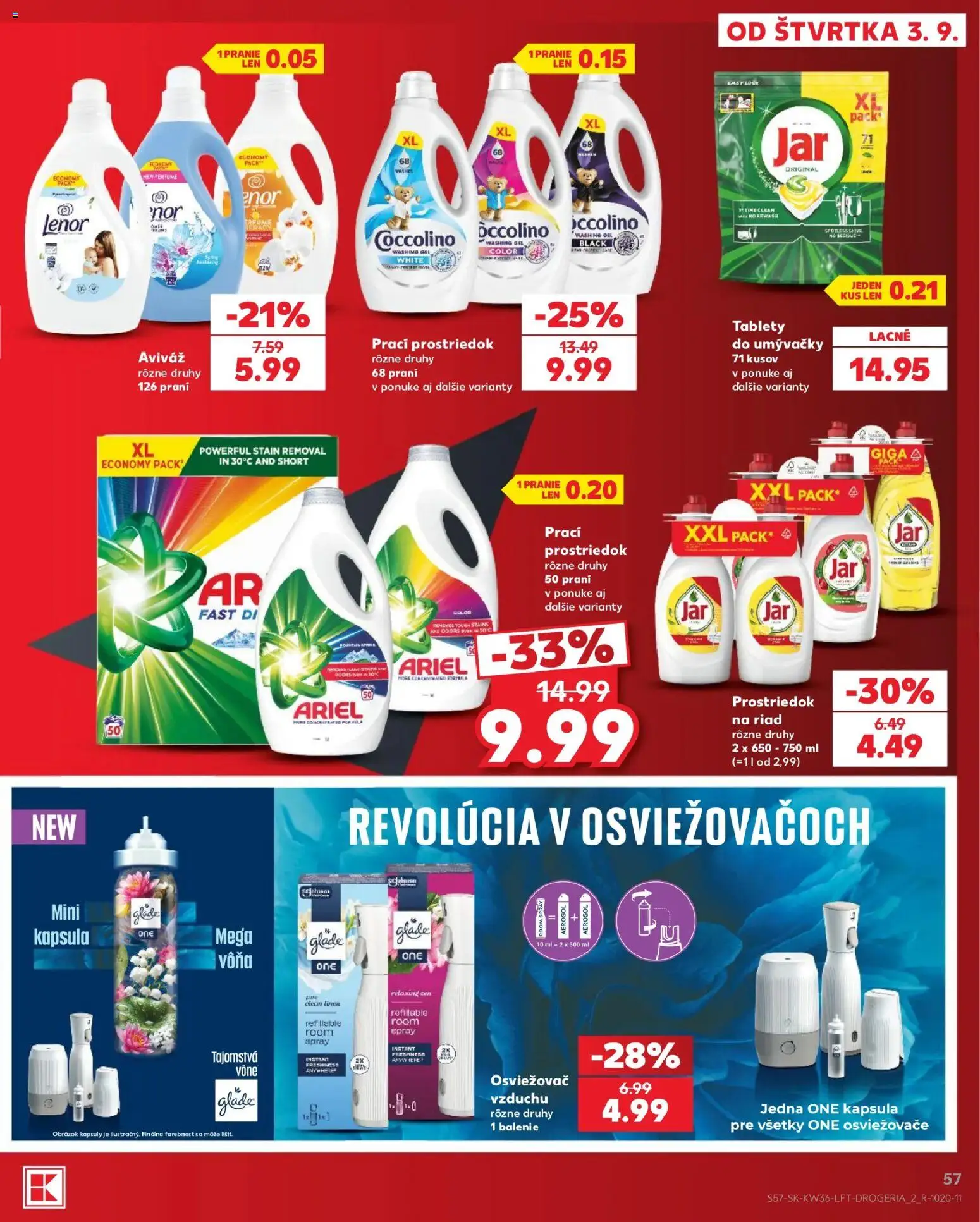Nové Kaufland akcie – leták je platný od 03.09.2026 | Strana: 57 | Produkty: Riad, Aviváž, Ariel, Lenor