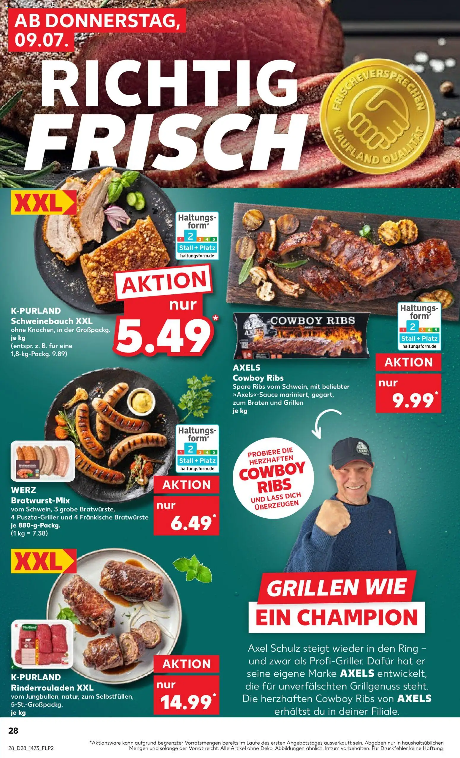 Kaufland Prospekt Potsdam – gültig ab 09.07.2026 | Seite: 28 | Produkte: Rinderrouladen, Schweinebauch, Spare ribs