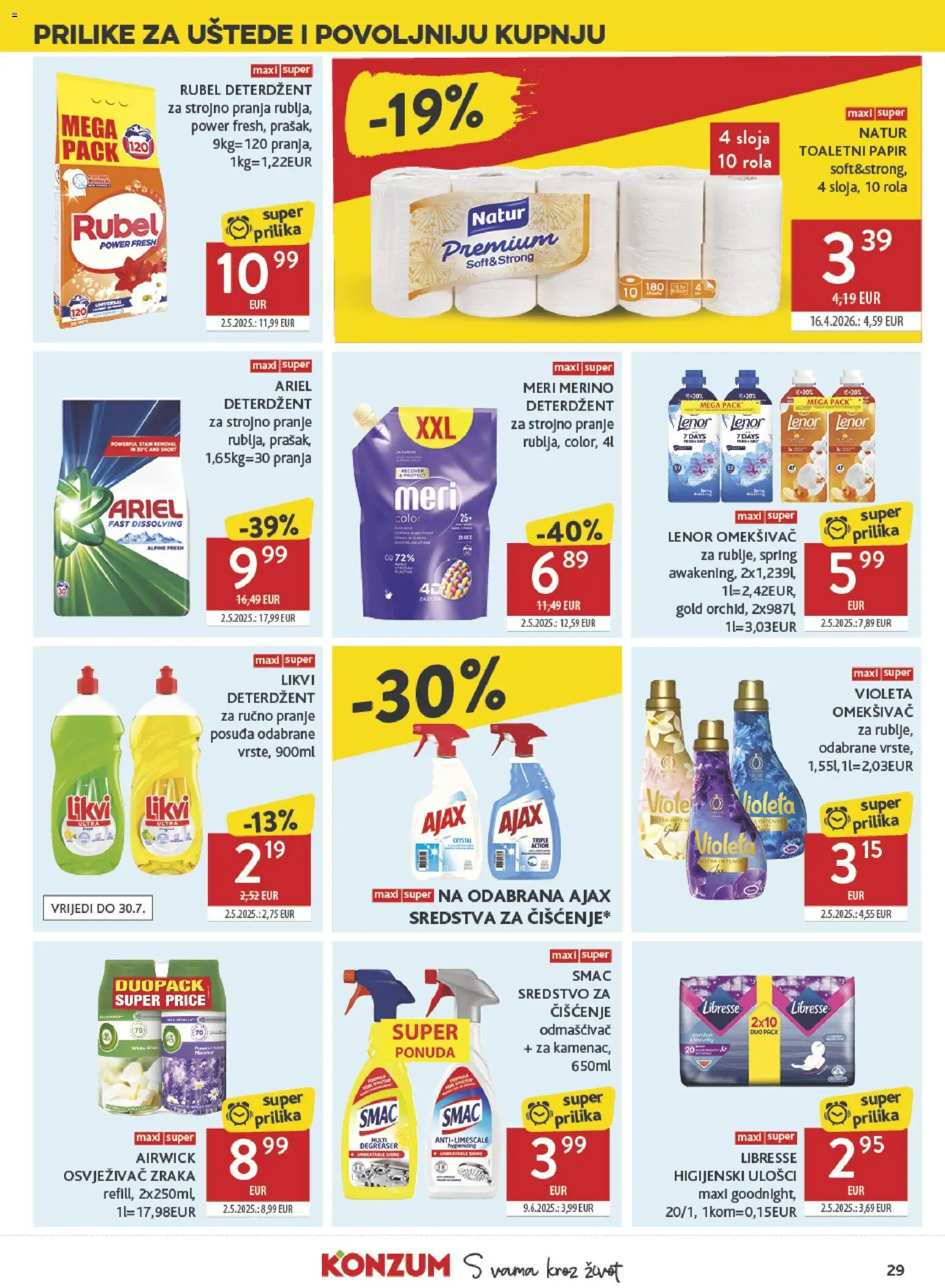 Konzum HR akciós ujság - amely érvényes a következő dátumtól: 2026.07.15. | Oldal: 29 | Termékek: Ariel, Lenor, Libresse, 7days
