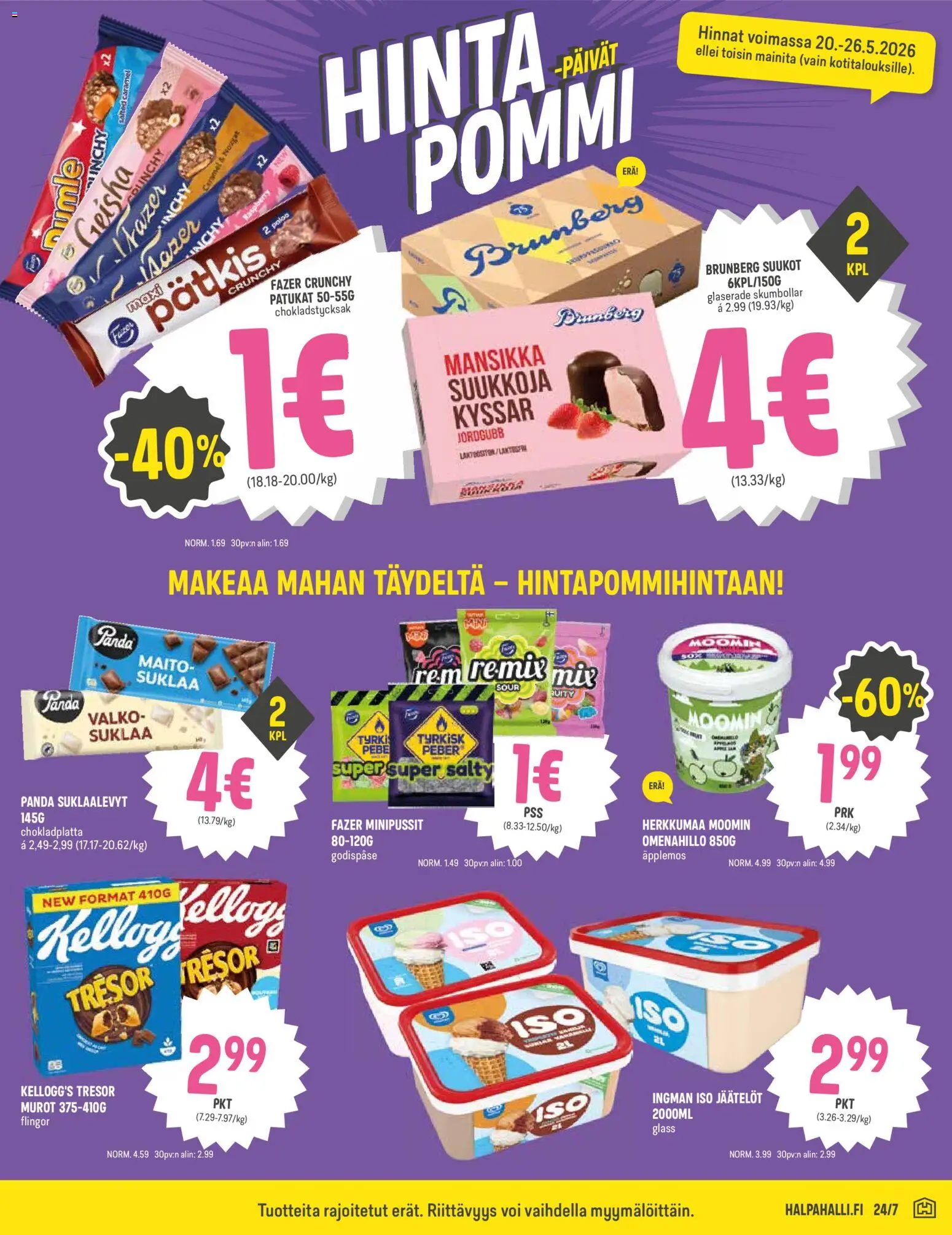 Halpa Halli tarjoukset – voimassa 20.05.2026 alkaen | Sivu: 5 | Tuotteet: Suklaalevyt, Maito, Suukot, Suklaa