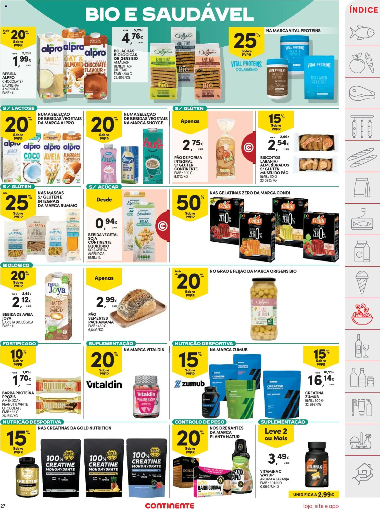 Continente folheto │ válido de 21/07/2026 | Página: 27 | Produtos: Soja, Creatina, Pão, Biscoitos