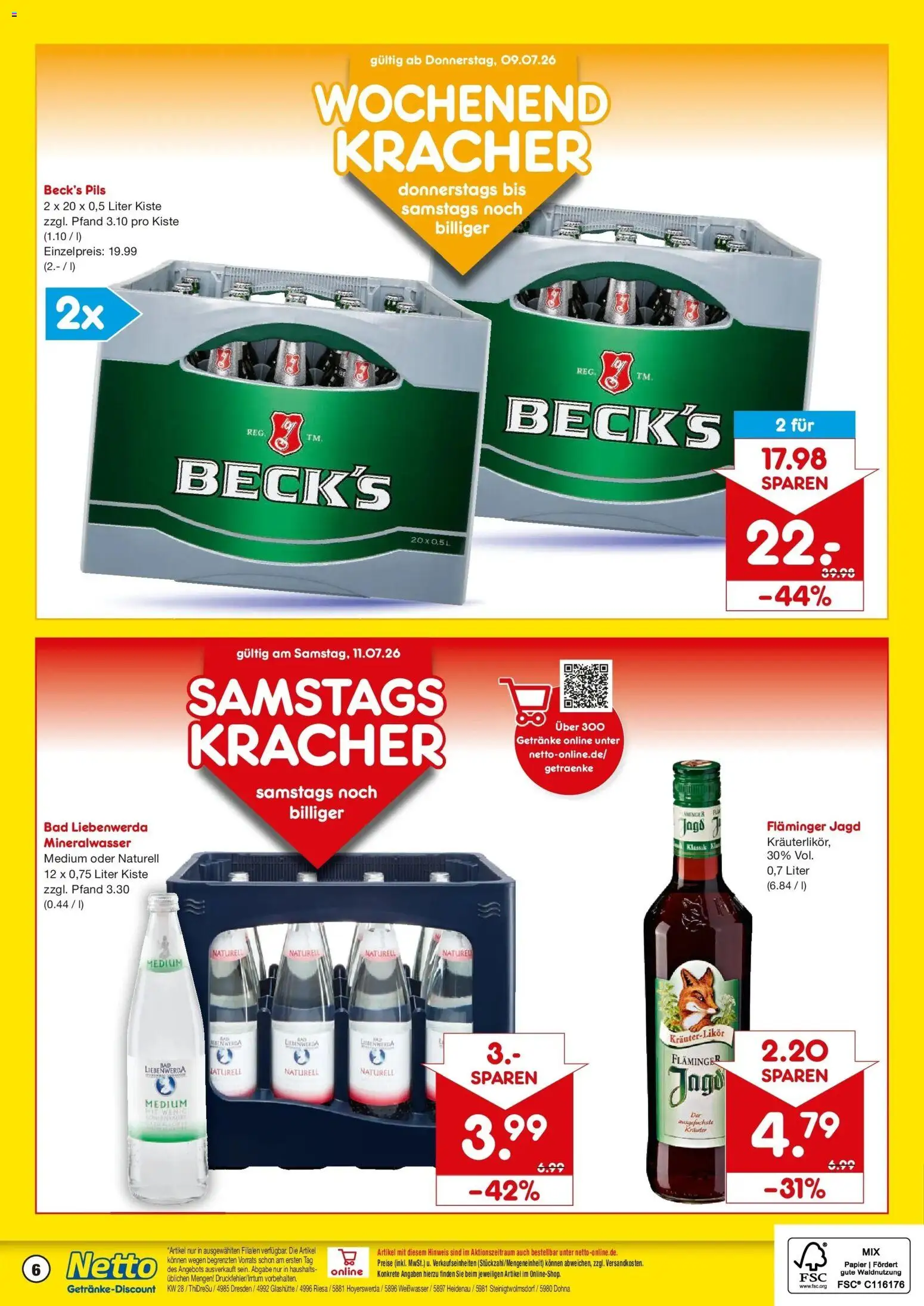 Netto Marken-Discount - Netto: Getränkeangebote – gültig ab 05.07.2026 | Seite: 6 | Produkte: Bad, Pils, Mineralwasser