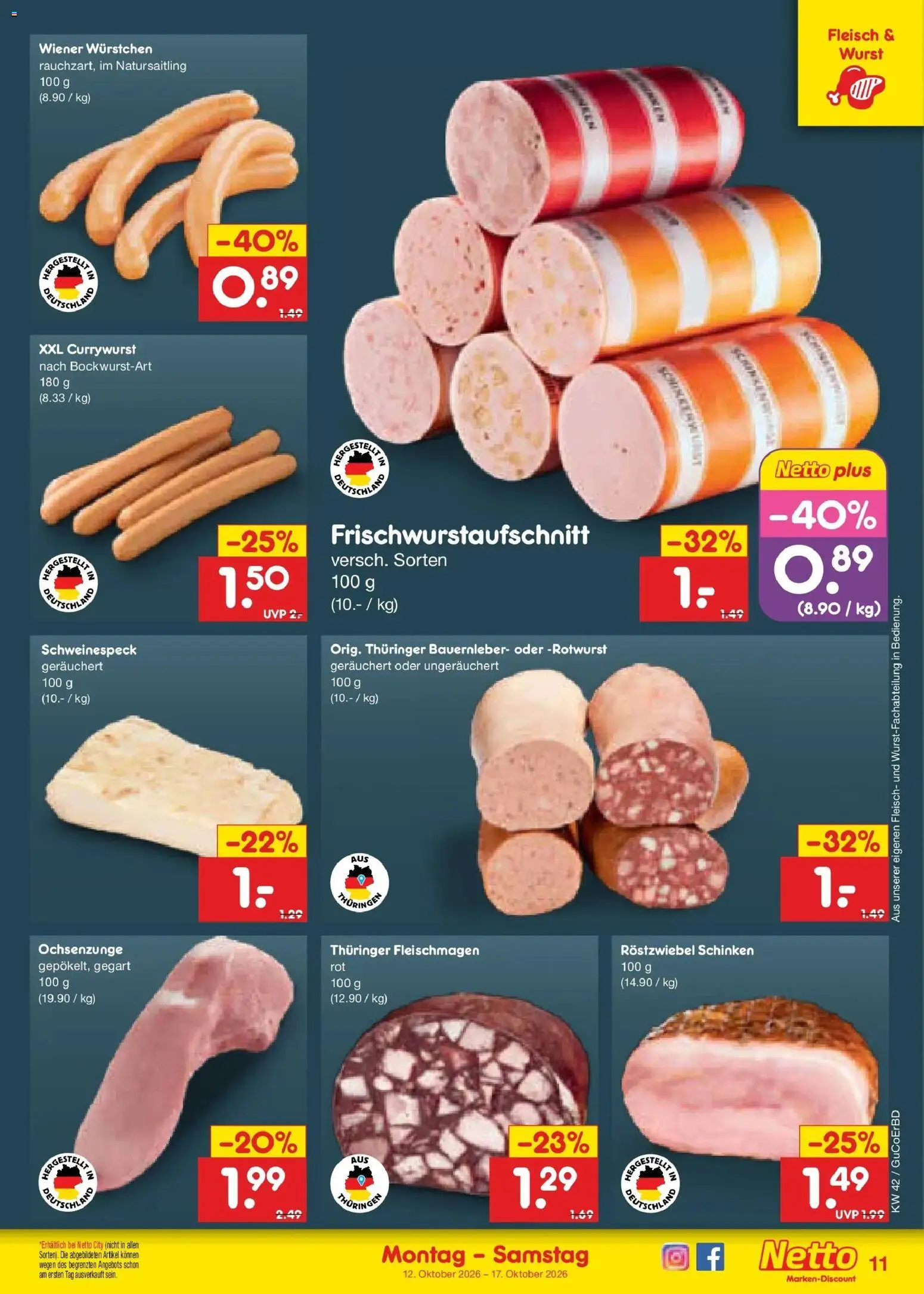 Netto Marken-Discount Prospekt Augustusburg – gültig ab 12.10.2026 | Seite: 13 | Produkte: Wiener wurstchen, Wurst, Schinken, Fleisch