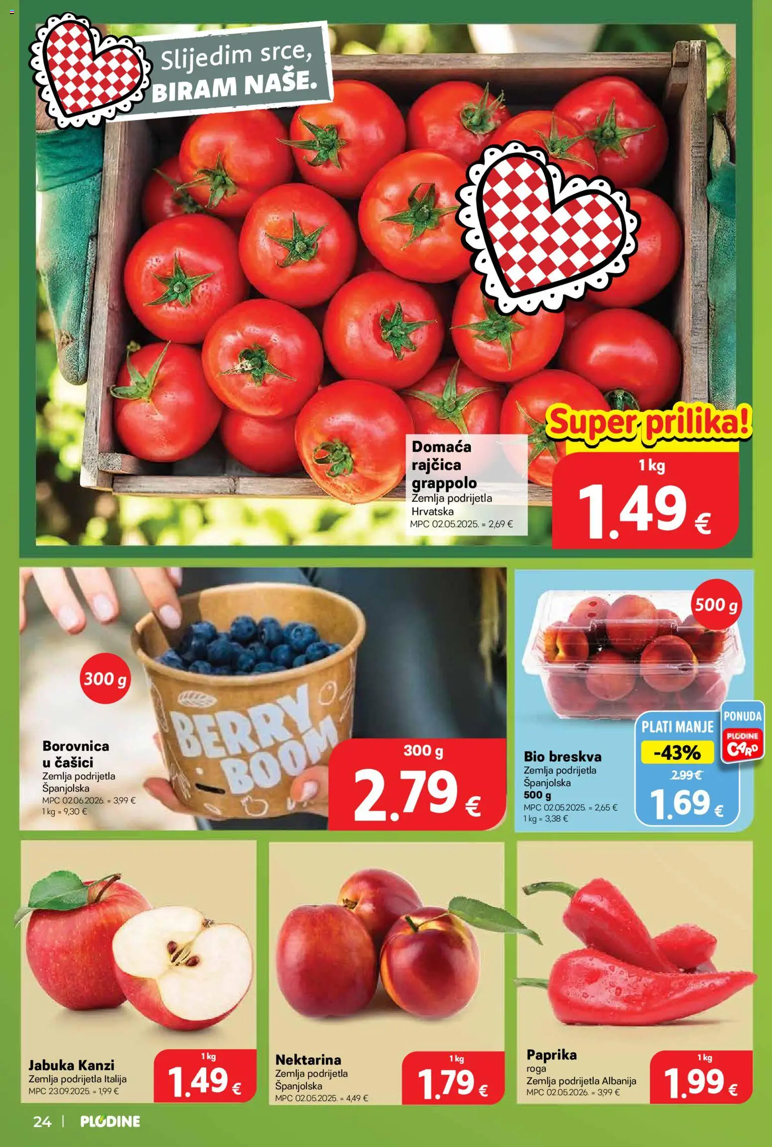 Plodine katalog | vrijedi od 17.06.2026 | Stranica: 24 | Proizvodi: Paprika, Breskva, Rajčica, Jabuka
