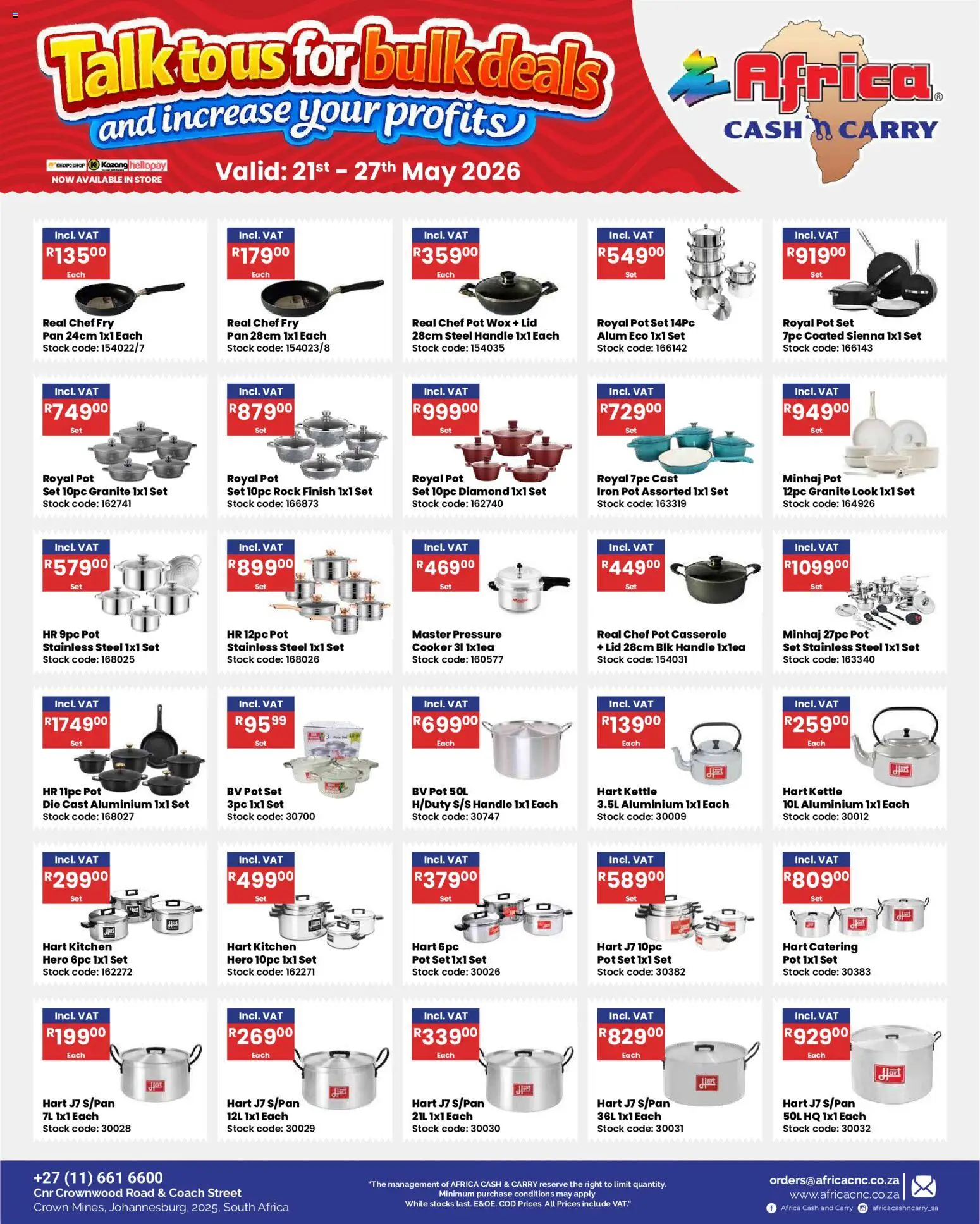 New Africa Cash & Carry catalogue – valid from 21.05.2026 | Page: 36 | Products: Kettle, Iron, Cooker, Stock