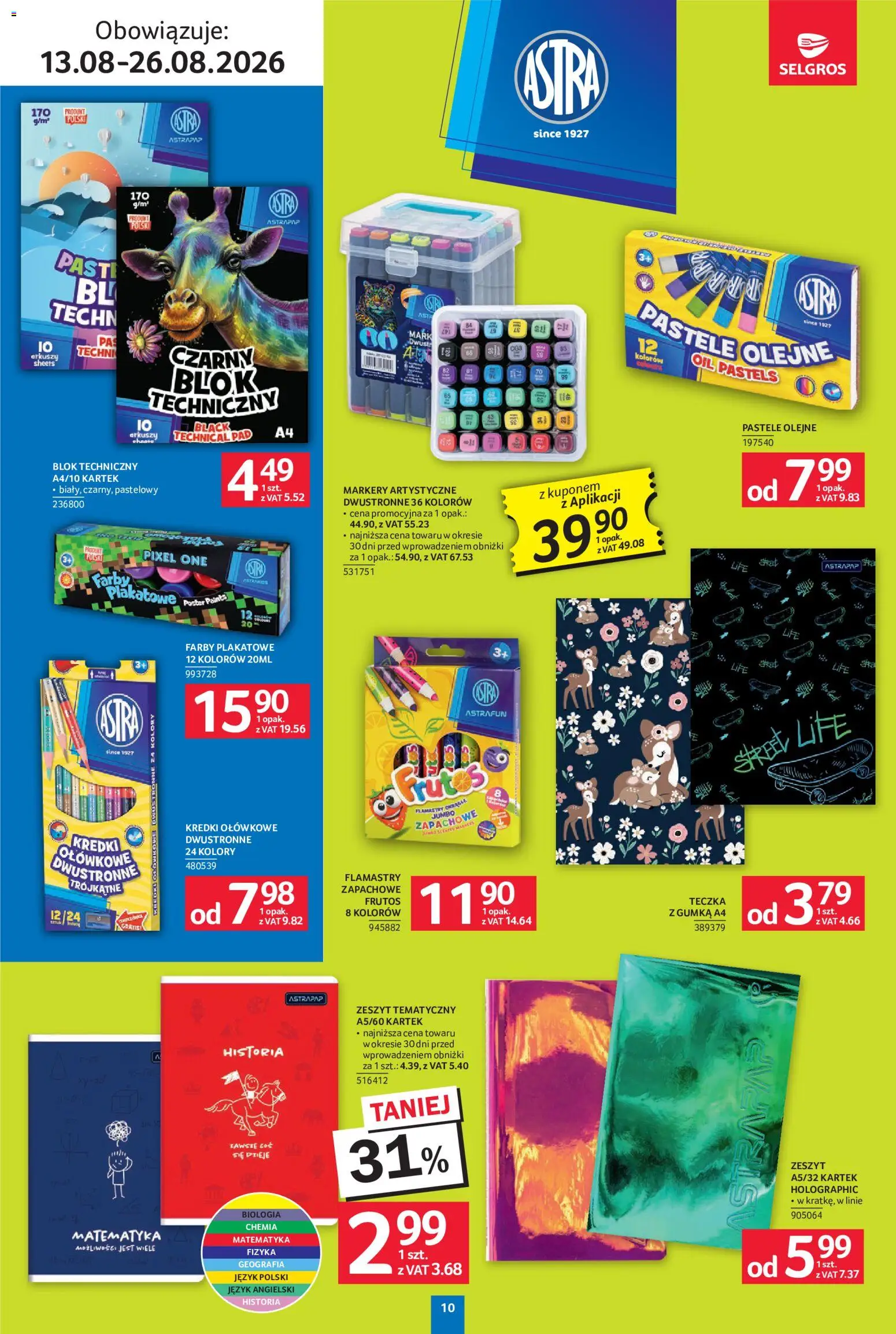 Selgros cash&carry gazetka - Szkola od 13.08.2026 | Strona: 10 | Produkty: Zeszyt, Kredki, Flamastry