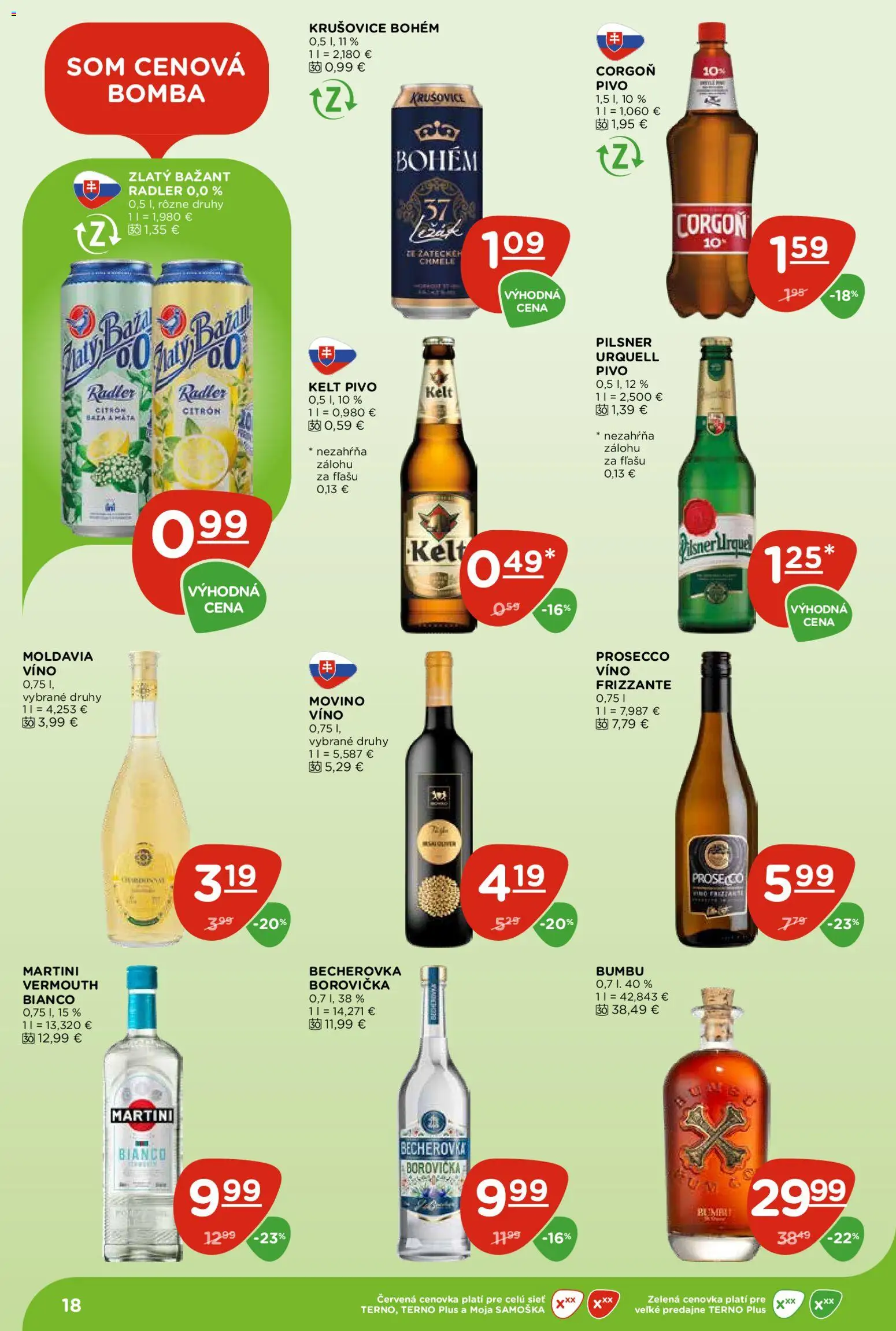 Nové Terno akcie – leták je platný od 28.05.2026 | Strana: 18 | Produkty: Prosecco, Kelt, Krušovice, Zlatý Bažant