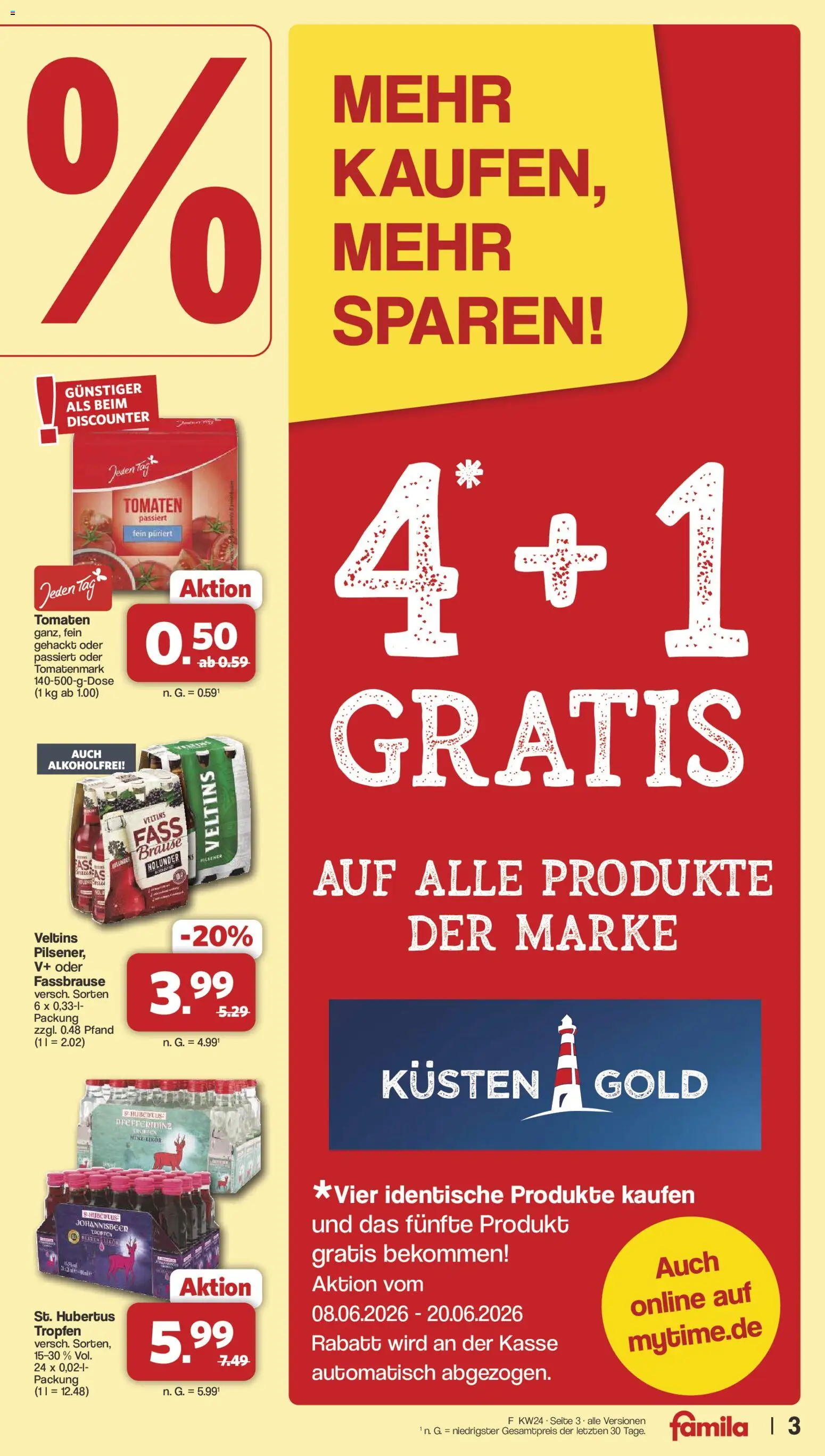 Famila Nordwest Prospekt – gültig ab 08.06.2026 | Seite: 3 | Produkte: Tomaten, Fassbrause, Hubertus tropfen, Veltins