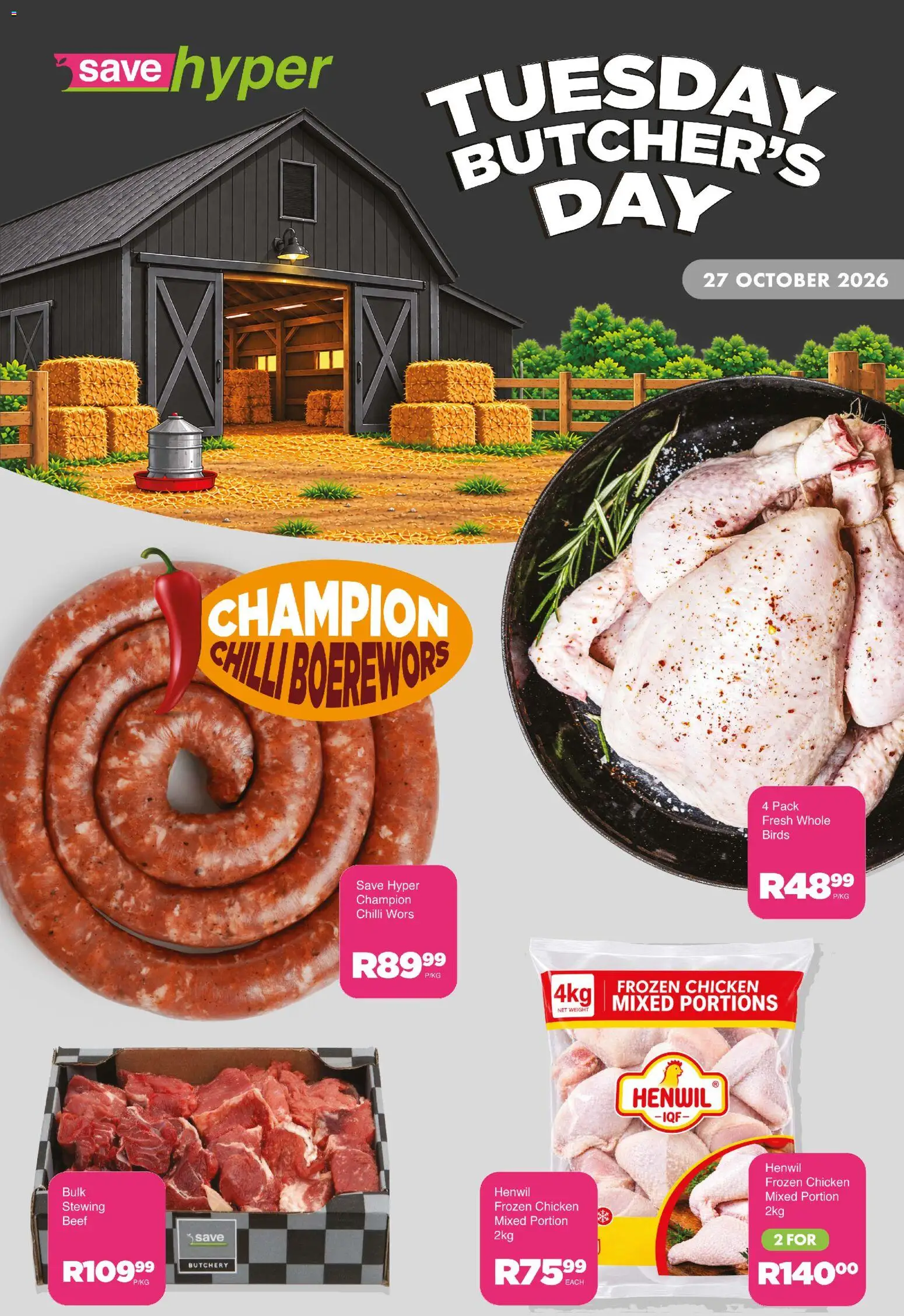 New Save catalogue – valid from 27/10/2026 | Page: 8 | Products: Boerewors, Frozen chicken, Chicken, Beef