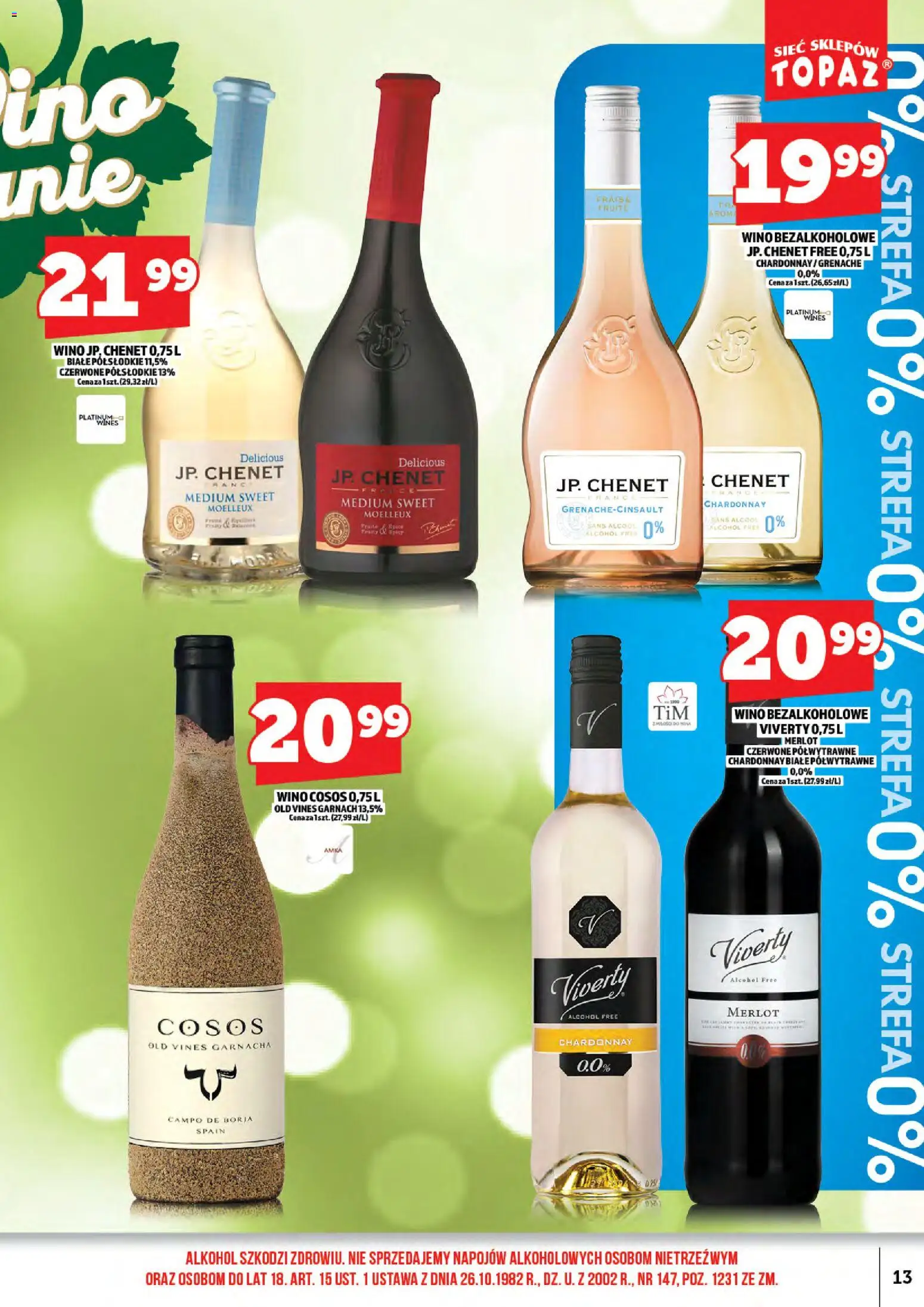 Topaz gazetka alkoholowa od 01.06.2026 | Strona: 15 | Produkty: Wino bezalkoholowe, Chardonnay, Merlot, Alkohol