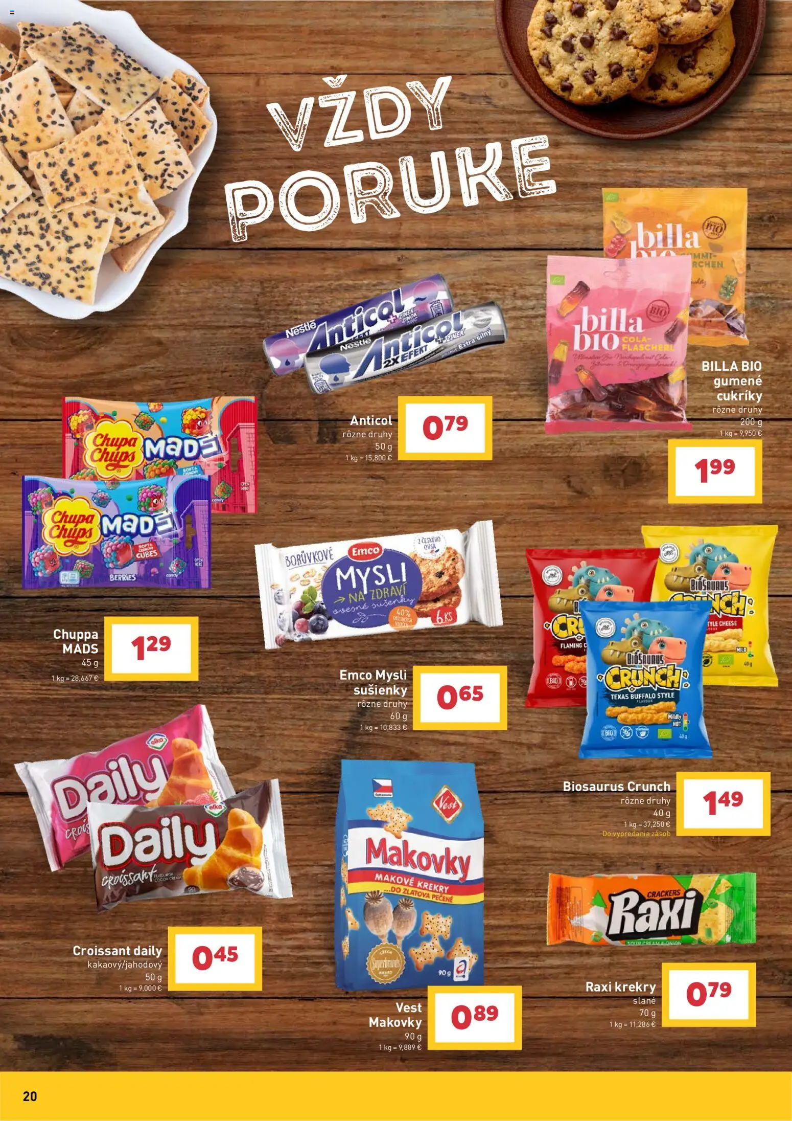 Nové Billa akcie – leták je platný od 08.07.2026 | Strana: 20 | Produkty: Croissant, Cukríky, Mila, Cola