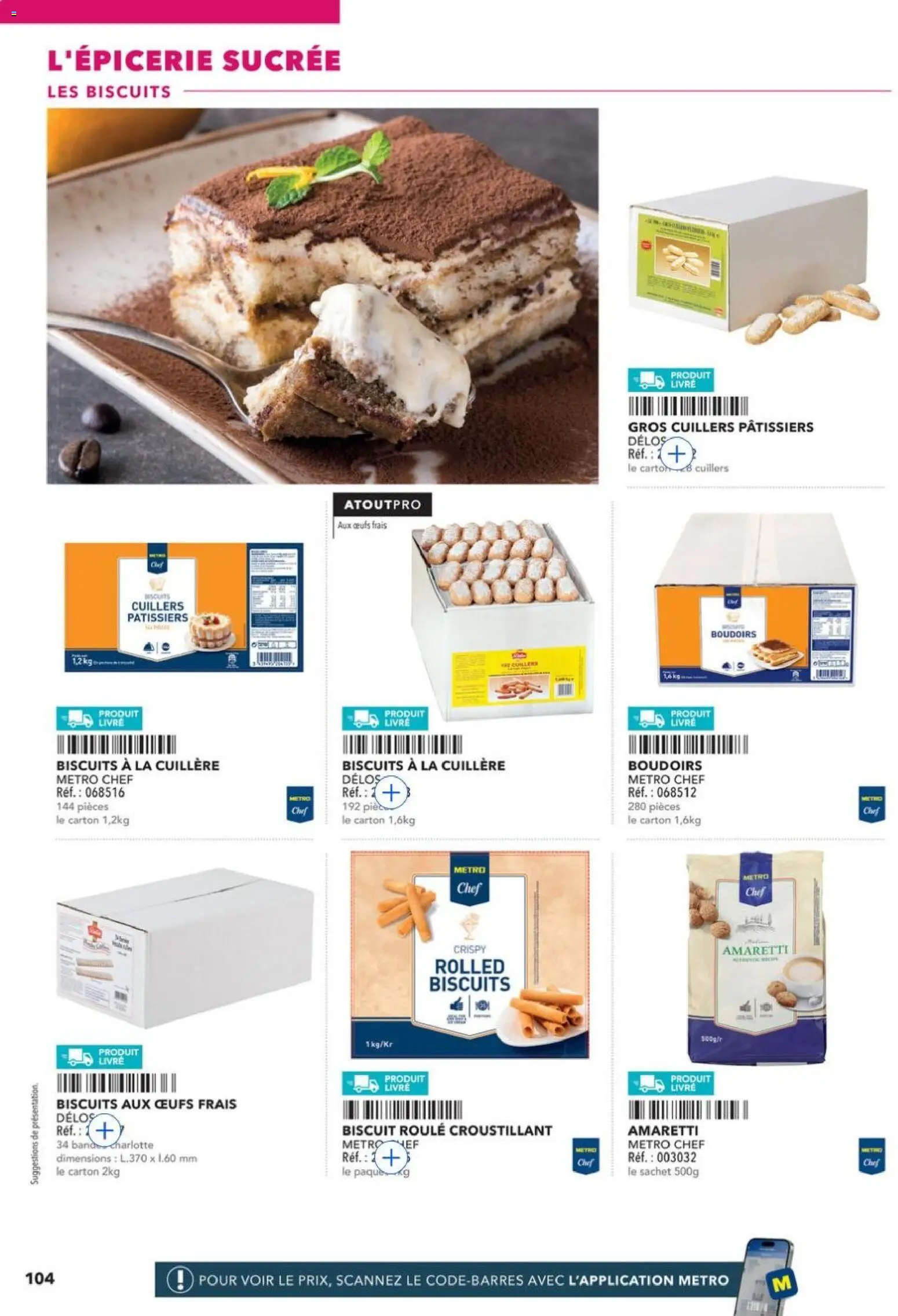 {H1} | Page: 104 | Produits: Biscuits à la cuillère, Œufs, Livre, Biscuits
