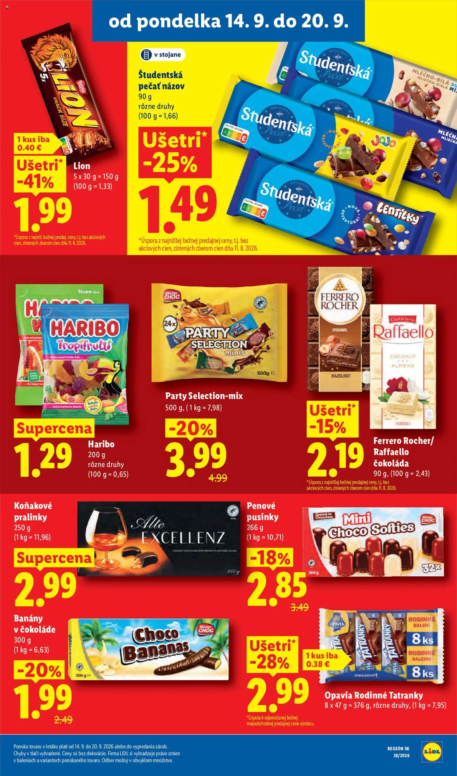 Nové Lidl akcie – leták je platný od 14.09.2026 | Strana: 41 | Produkty: Banány, Čokoláda, Raffaello, Ferrero Rocher