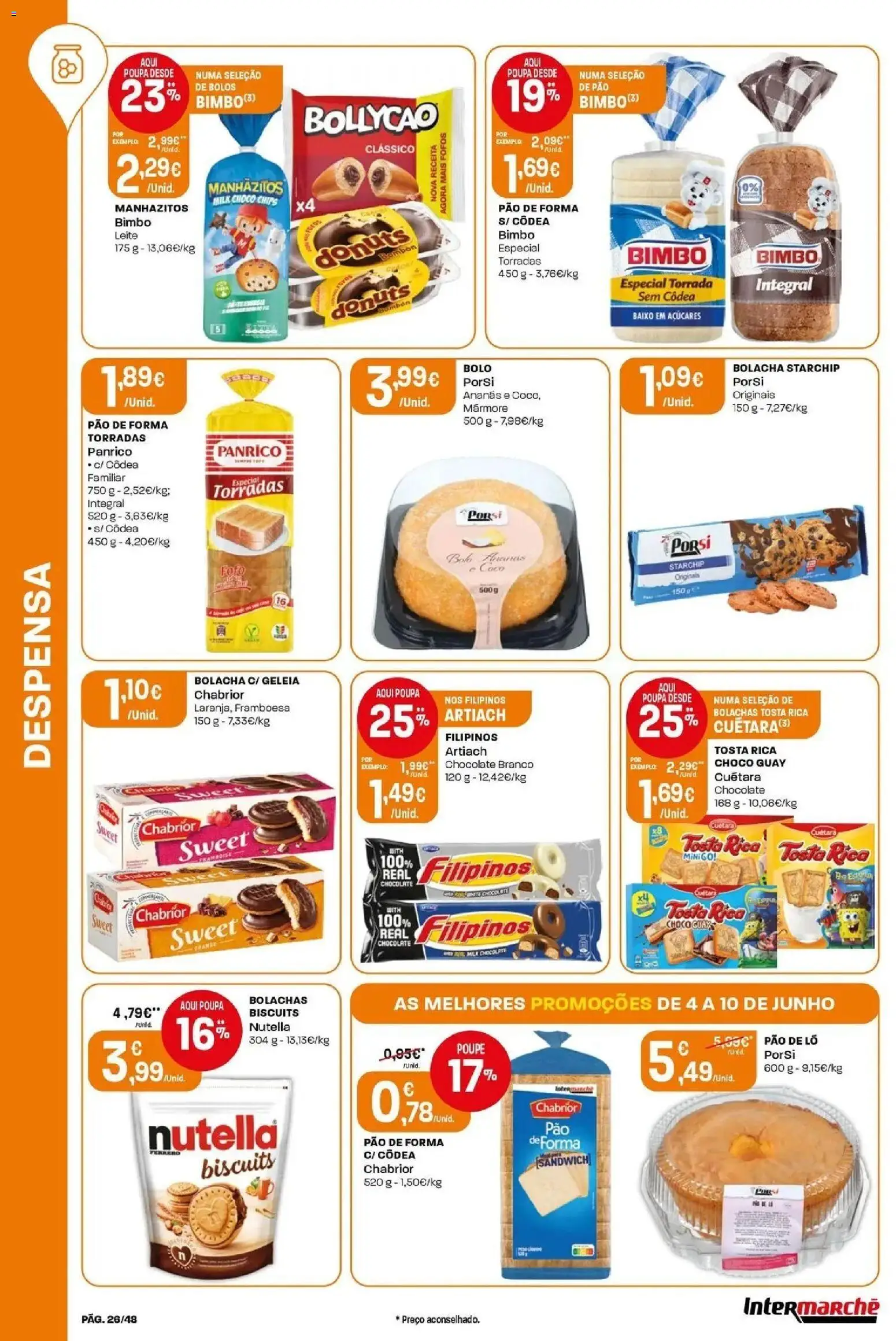 Intermarché - Isto é que são preços BAIXOS! │ válido de 04/06/2026 | Página: 26 | Produtos: Filipinos, Bolo, Pão, Chocolate