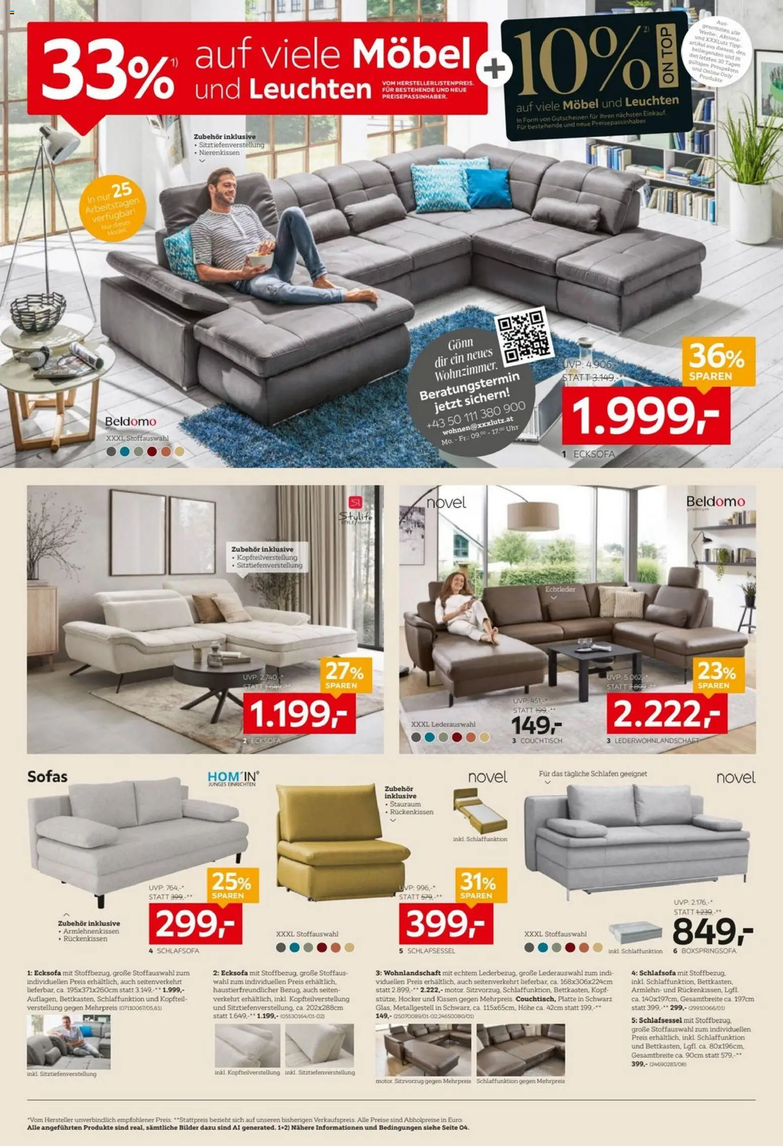 XXXLutz 33% Sofas aufviele gültig ab 06.10.2026 | Seite: 1 | Produkte: Uhr, Kissen, Couchtisch