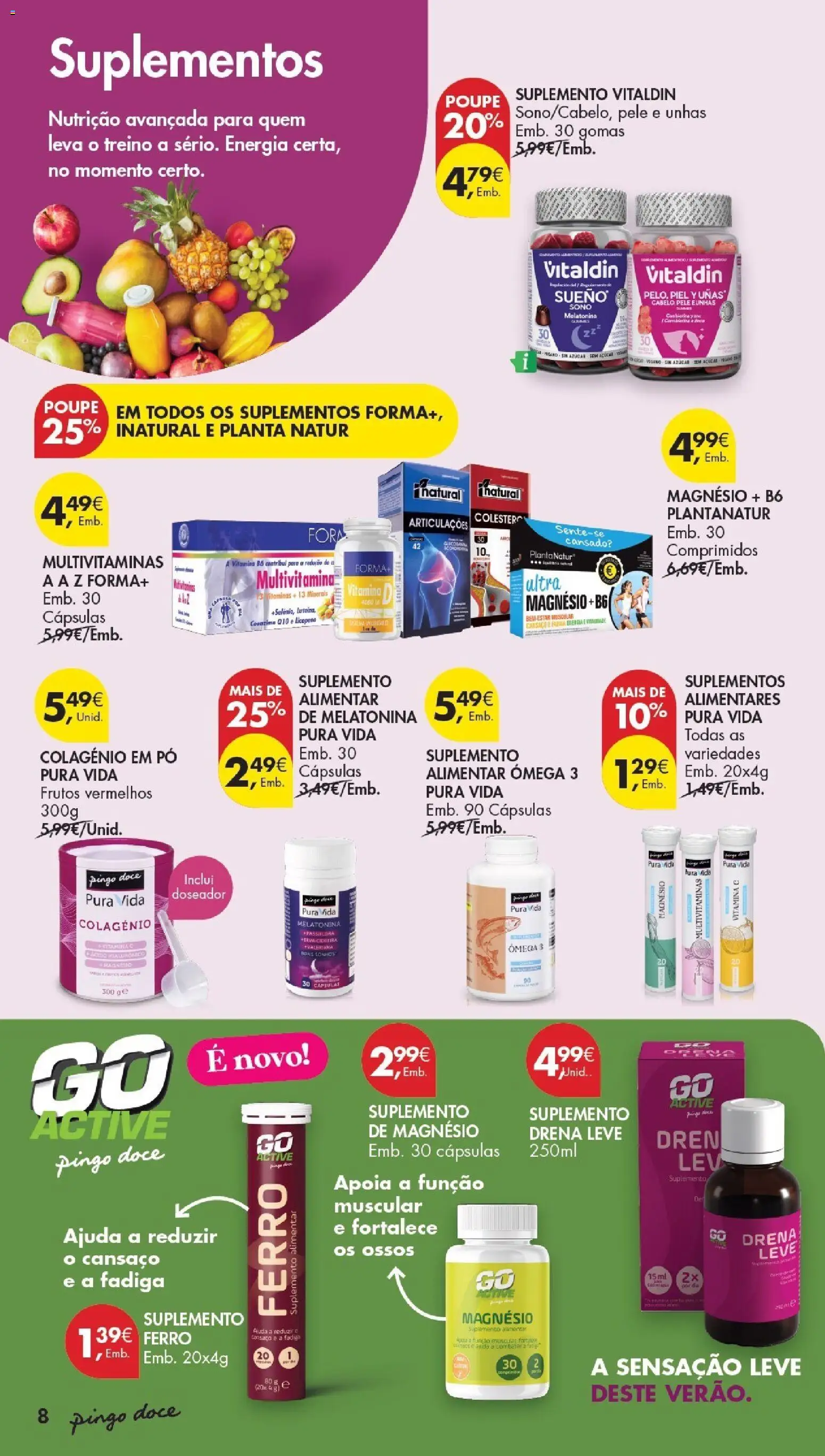 Pingo Doce Escolhas Equilibradas │ válido de 30/06/2026 | Página: 8 | Produtos: Ômega 3, Ferro, Melatonina, Gomas