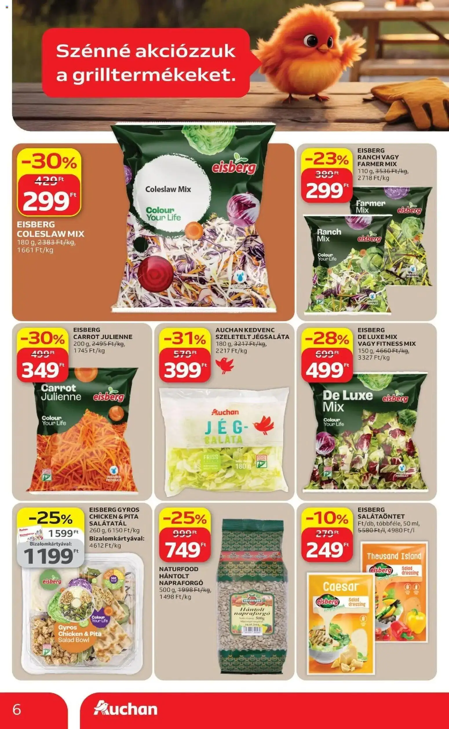 Auchan akciós ujság - amely érvényes a következő dátumtól: 09.04.2026 | Oldal: 6 | Termékek: Farmer, Jégsaláta, Pita, Saláta