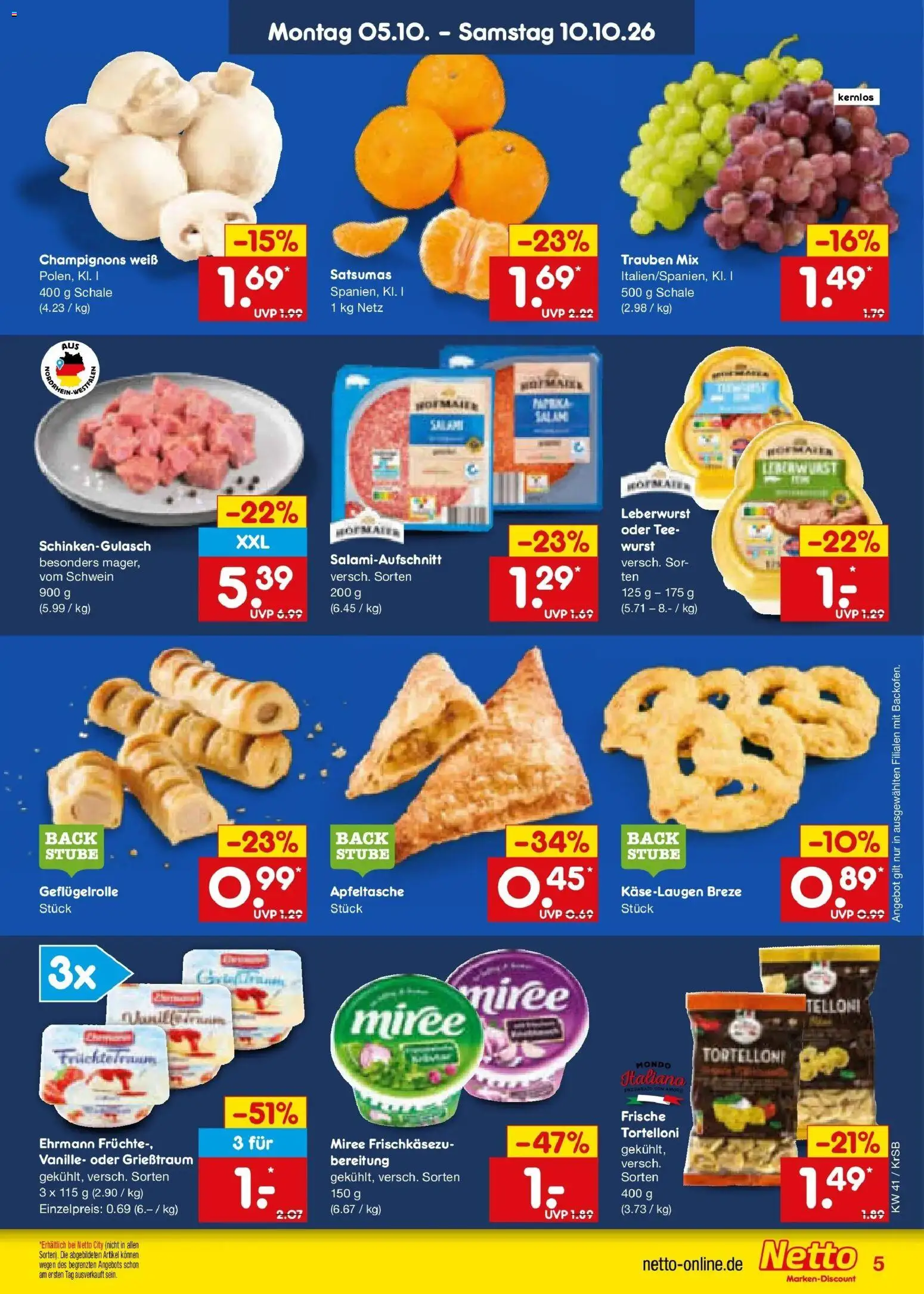 Netto Marken-Discount Prospekt Baesweiler (ab 05.10.2026) » Angebote | Seite: 5 | Produkte: Trauben, Vanille, Champignons, Tee