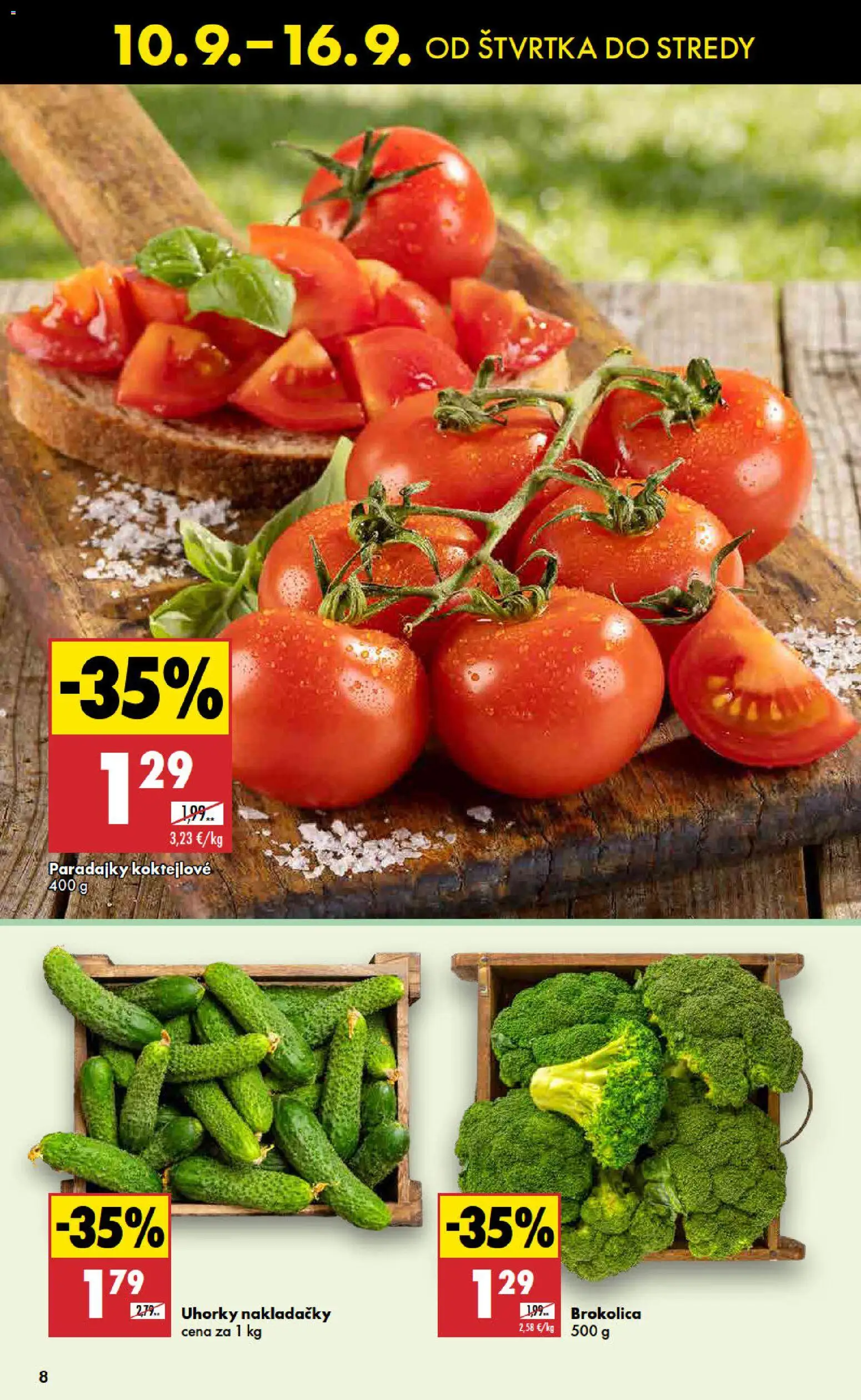 Nové Biedronka akcie – leták je platný od 10.09.2026 | Strana: 8 | Produkty: Paradajky, Nakladačky uhorky, Brokolica, Uhorky