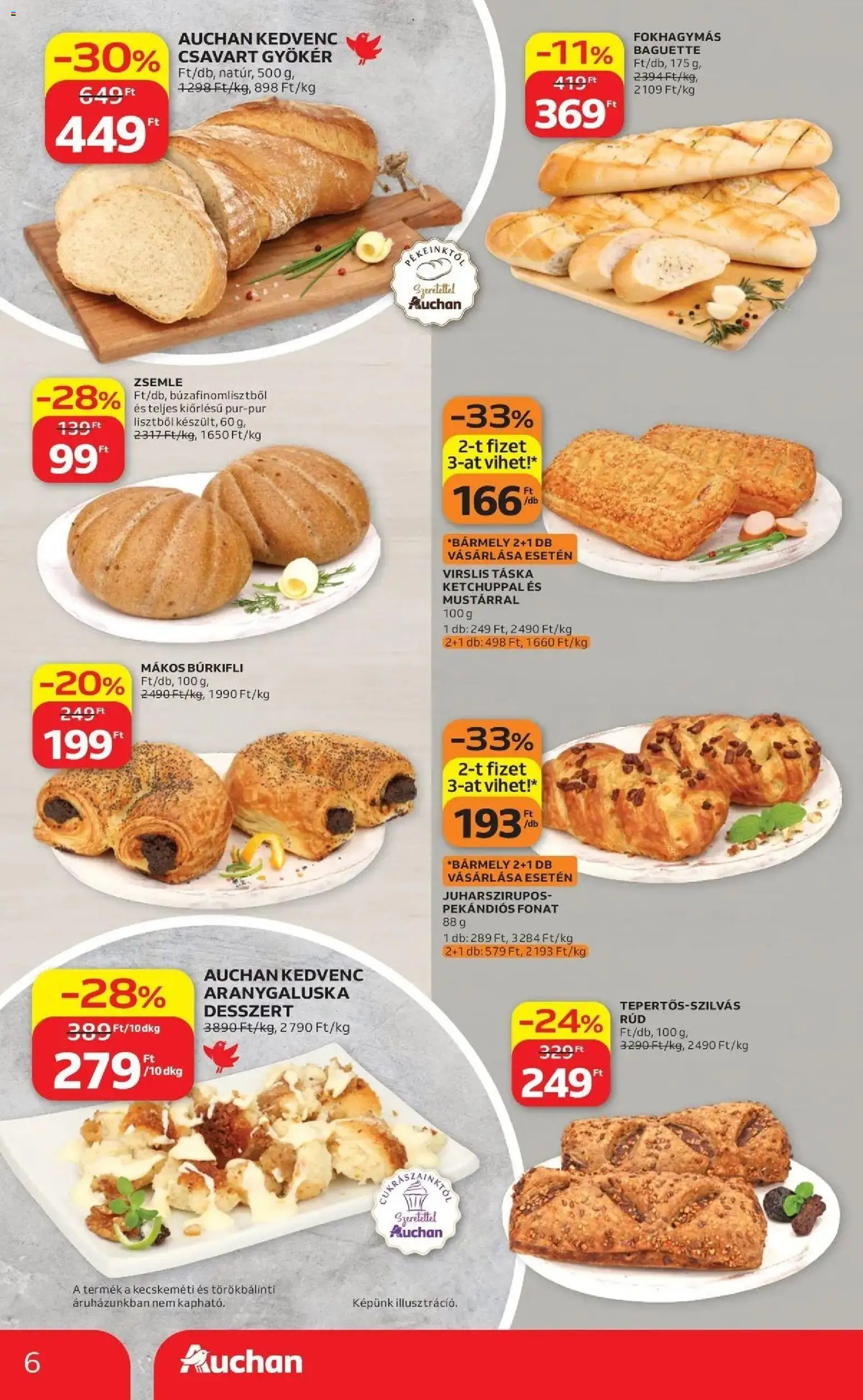 Auchan akciós újság Szolnok - 2026.09.10. -tól/töl > akció, lapozható szórólap 🛍️ | Oldal: 6 | Termékek: Táska, Zsemle, Desszert, Baguette