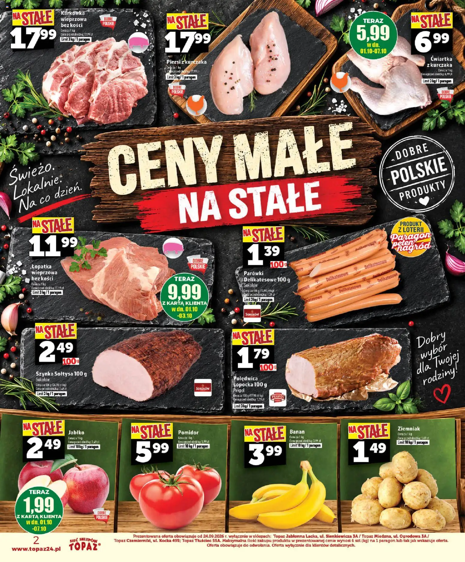 Topaz gazetka - Ceny małe na stałe od 01.10.2026 | Strona: 2 | Produkty: Karta, Piersi, Piersi z kurczaka, Banan