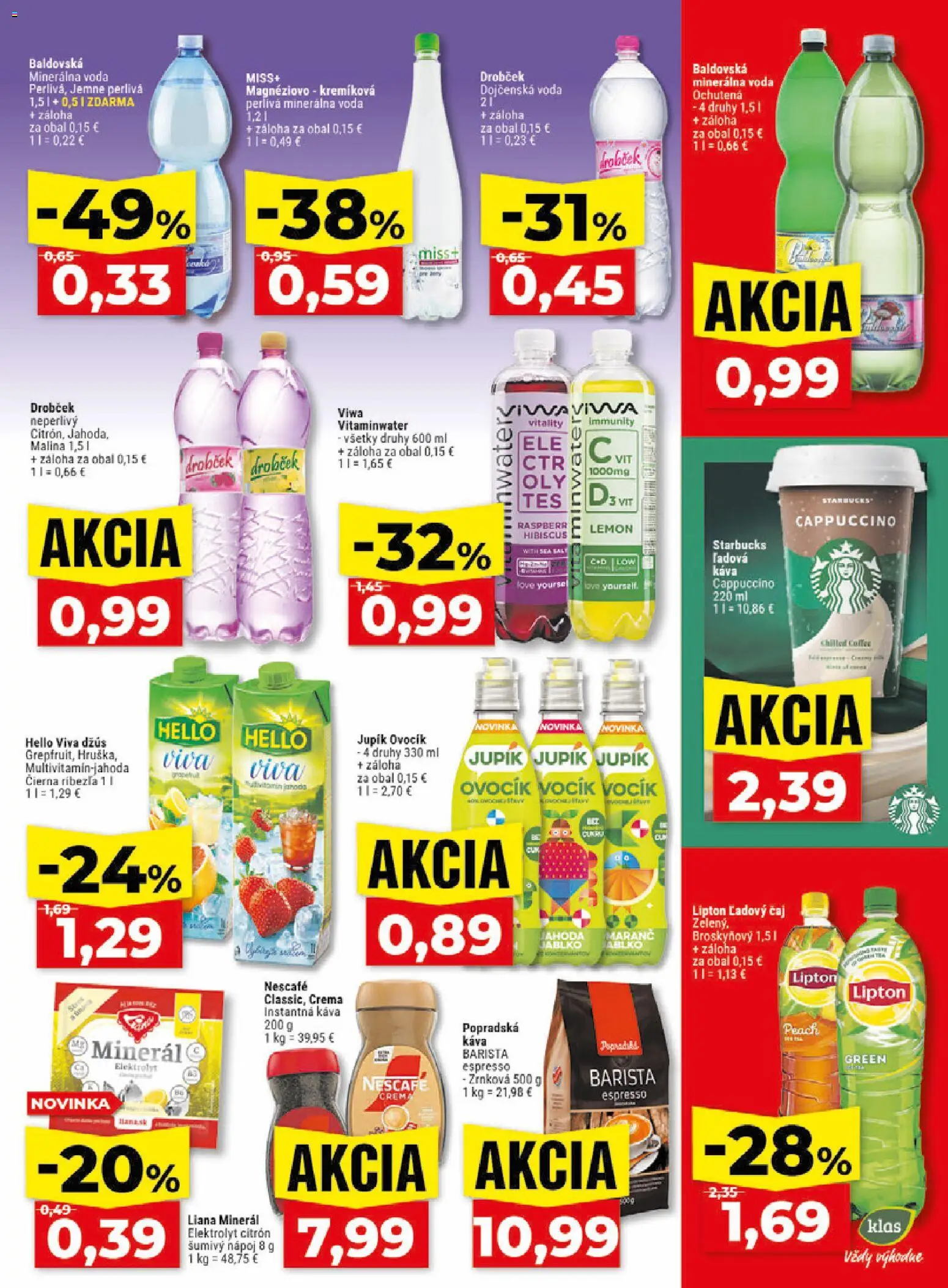 Nové Klas akcie – leták je platný od 13.07.2026 | Strana: 24 | Produkty: Instantná káva, Šál, Ľadový čaj, Dojčenská voda