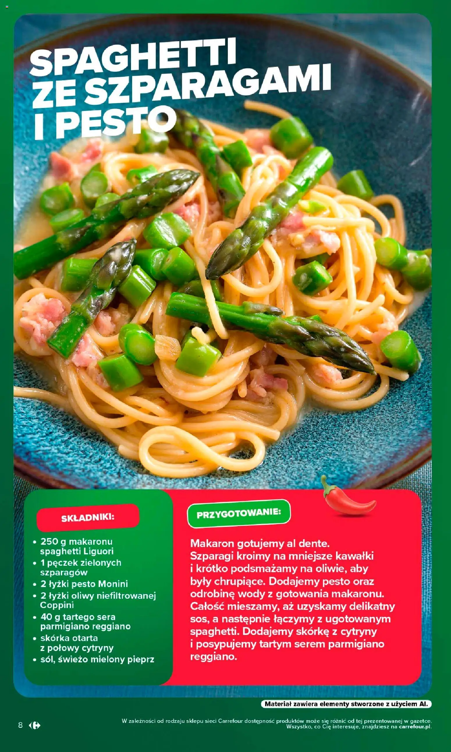 Carrefour gazetka - Kuchnia wloska od 10.08.2026 | Strona: 8 | Produkty: Spaghetti, Parmigiano Reggiano, Szparagi, Pieprz