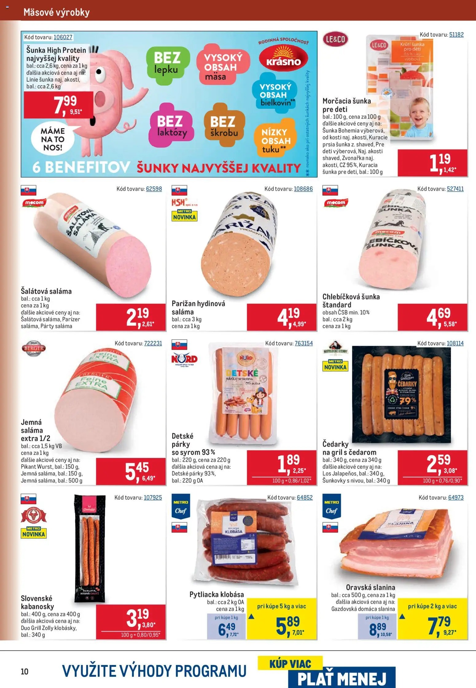 Nové Metro akcie – leták je platný od 01.07.2026 | Strana: 10 | Produkty: Gril, Saláma, Protein