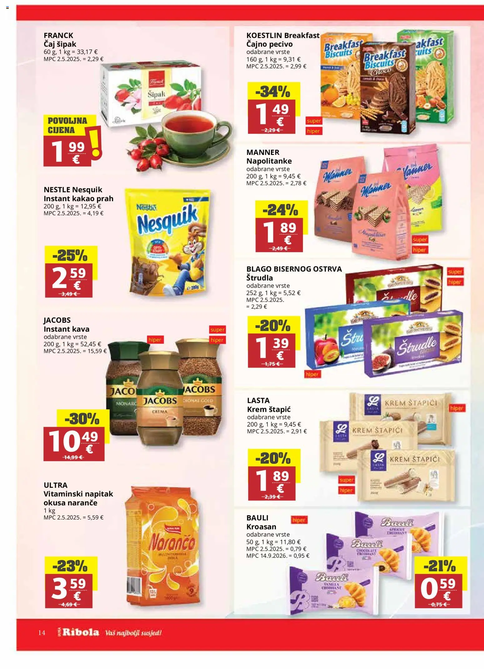 Ribola katalog | vrijedi od 21.10.2026 | Stranica: 14 | Proizvodi: Naranče, Čajno pecivo, Napitak, Štrudle