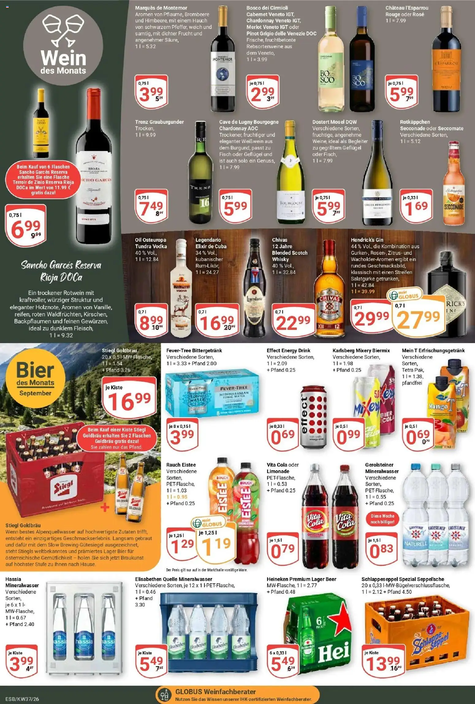 Globus Prospekt Eschborn – gültig ab 07.09.2026 | Seite: 19 | Produkte: Cola, Bier, Rotkäppchen, Gin