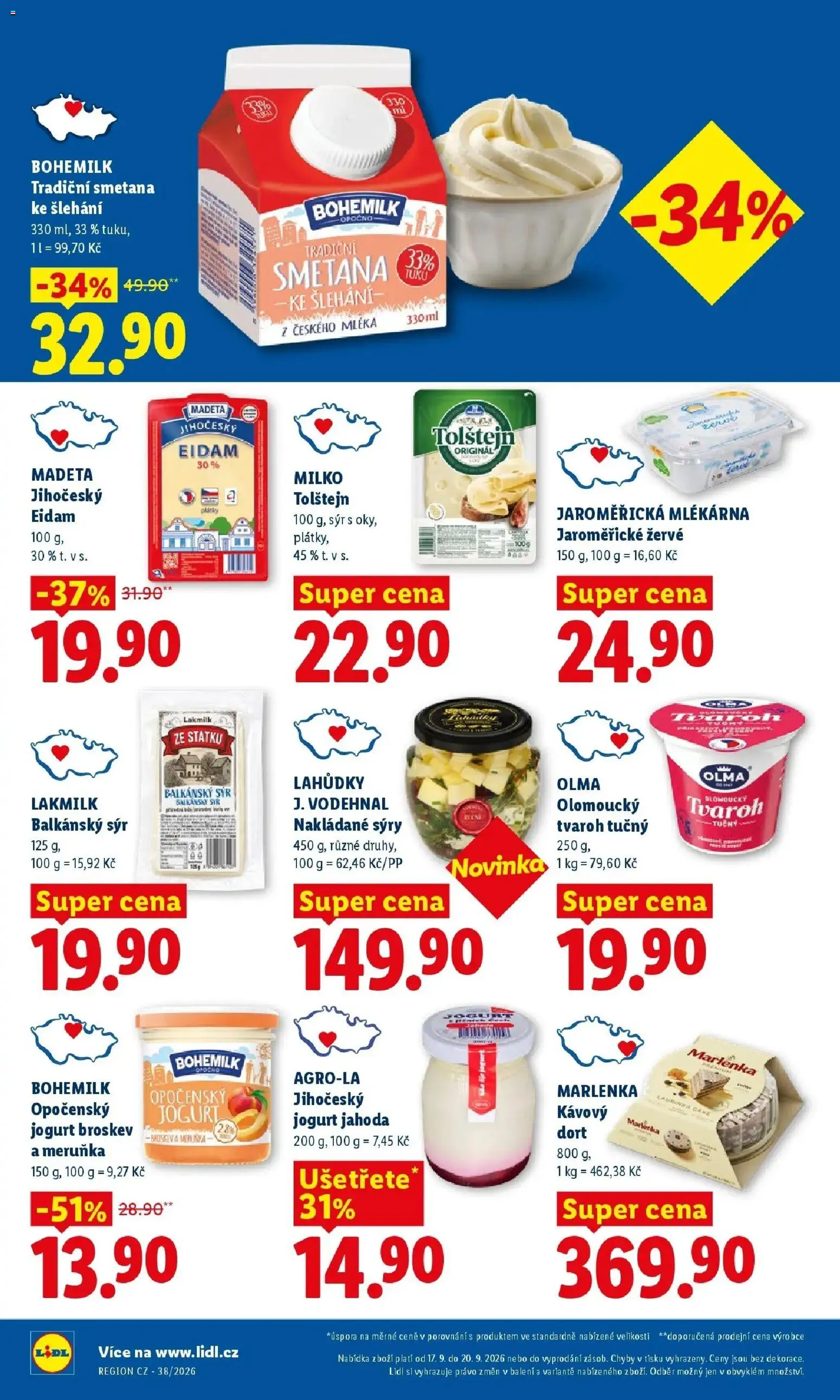 Lidl leták od 17.09.2026 - Nový akční leták | Strana: 16 | Produkty: Smetana, Tvaroh, Eidam, Marlenka