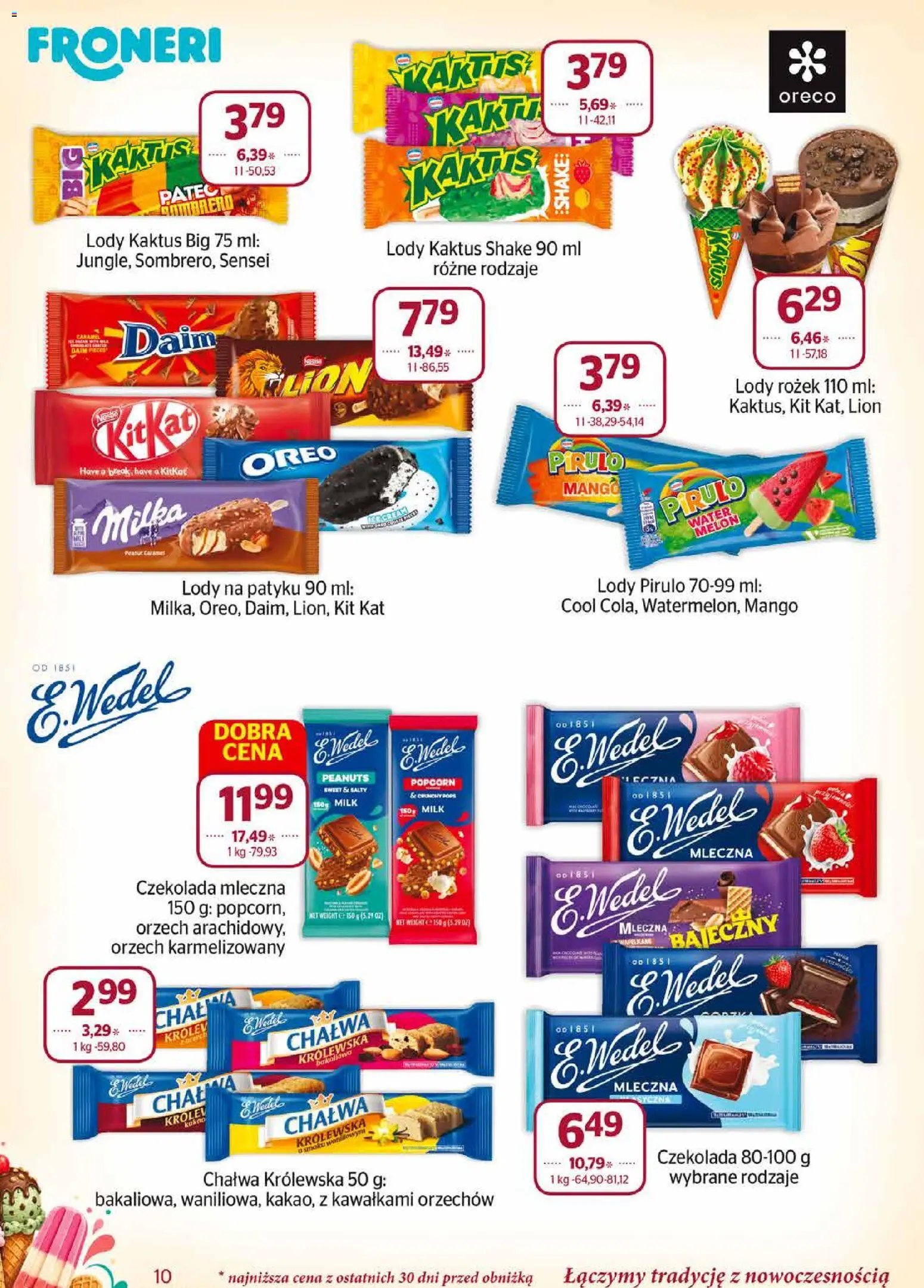 Społem gazetka od 01.08.2026 | Strona: 10 | Produkty: Czekolada mleczna, Oreo, Lody Kaktus, Chałwa