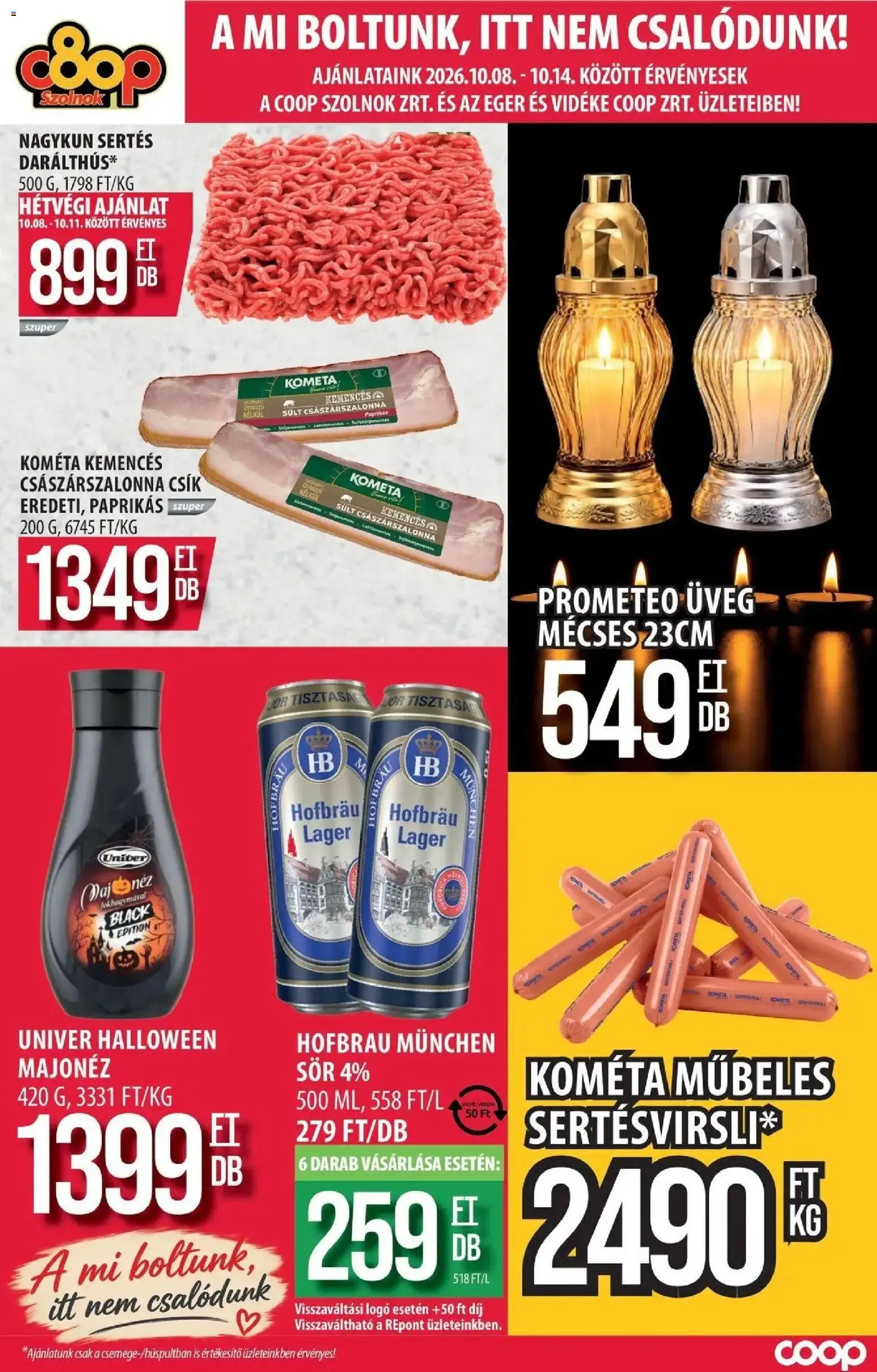 COOP Szolnok akciós újság Szolnok - 2026.10.08. -tól/töl > akció, lapozható szórólap 🛍️ | Oldal: 1 | Termékek: Sült, Császárszalonna, Univer, Mécses
