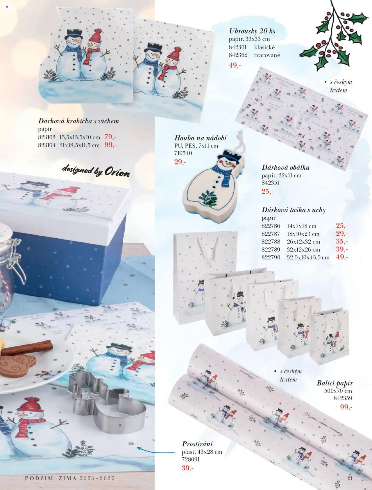 Orion katalog - Podzim/zima od 23.09.2025 | Strana: 21 | Produkty: Balicí papír, Dárková taška, Ubrousky, Taška