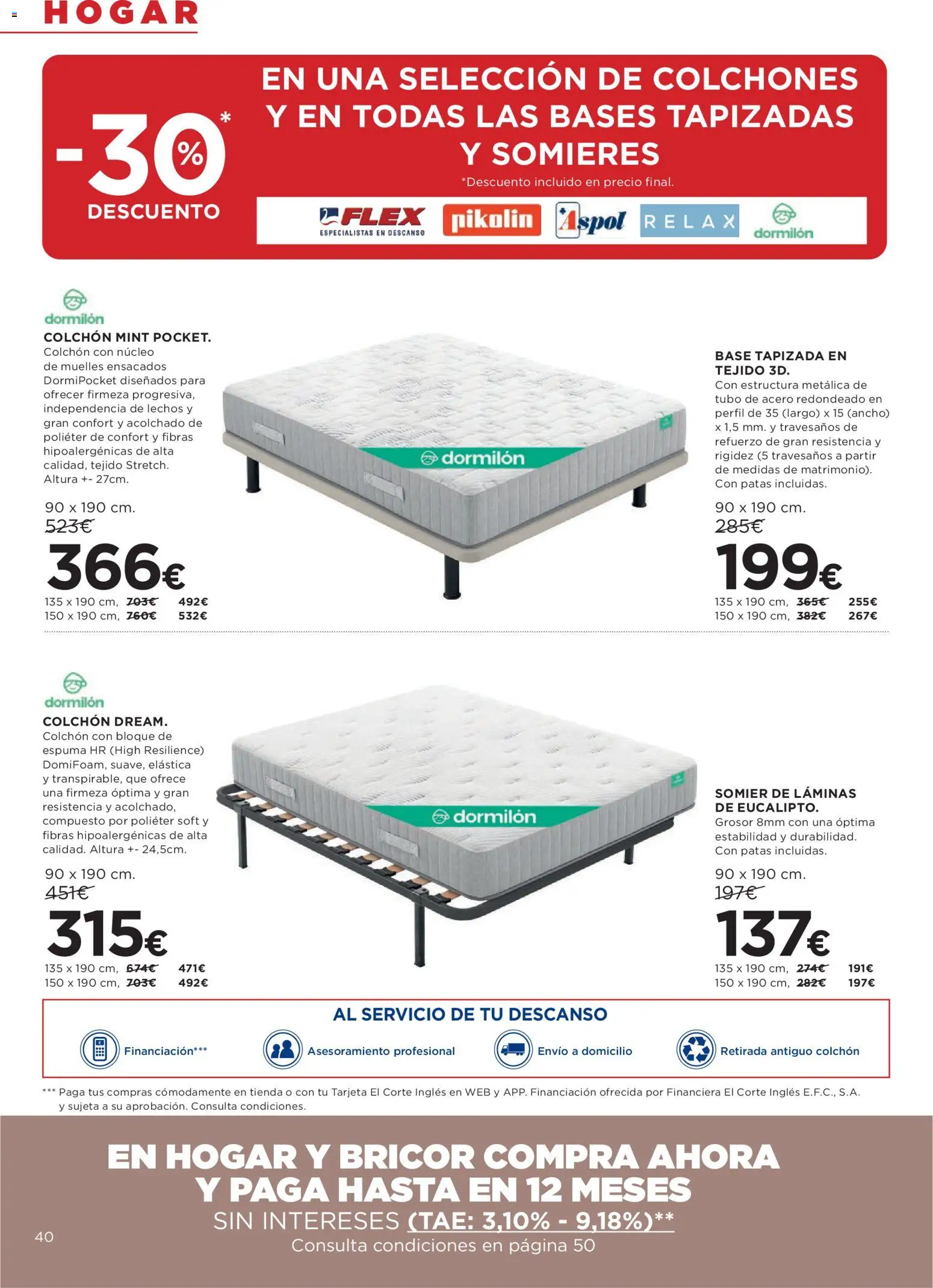 Hipercor catálogo │ válido desde el 16/07/2026 | Página: 40 | Productos: Somier, Colchon