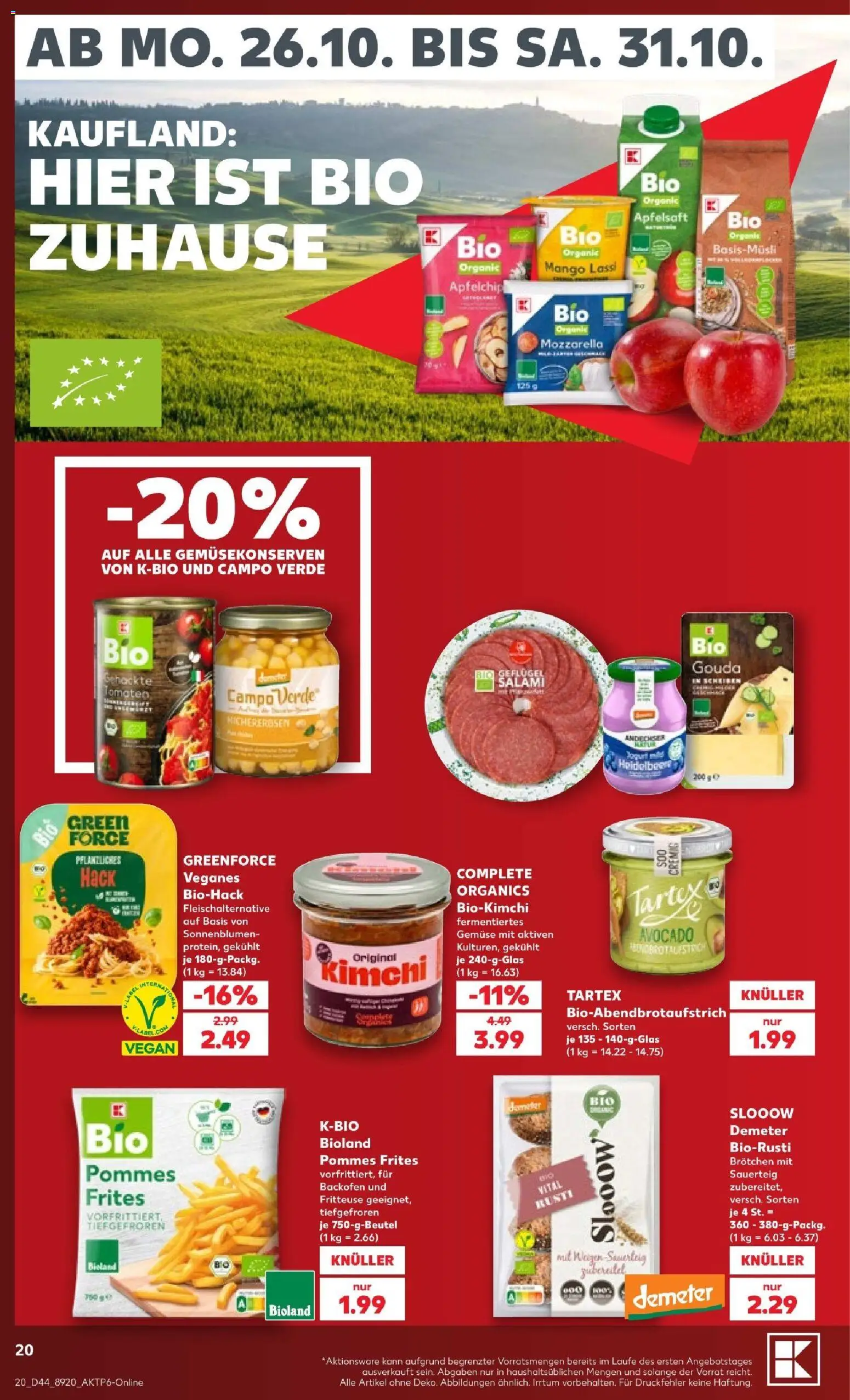 Kaufland Prospekt Berlin – gültig ab 24.10.2026 | Seite: 20 | Produkte: Pommes, Apfelsaft, Gemüse, Backofen