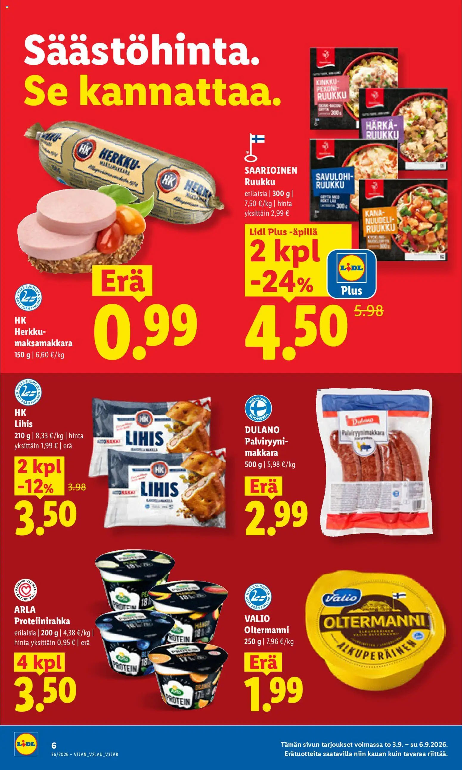 Lidl tarjoukset - Rovaniemi – voimassa 03/09/2026 alkaen | Sivu: 6 | Tuotteet: Makkara, Kana