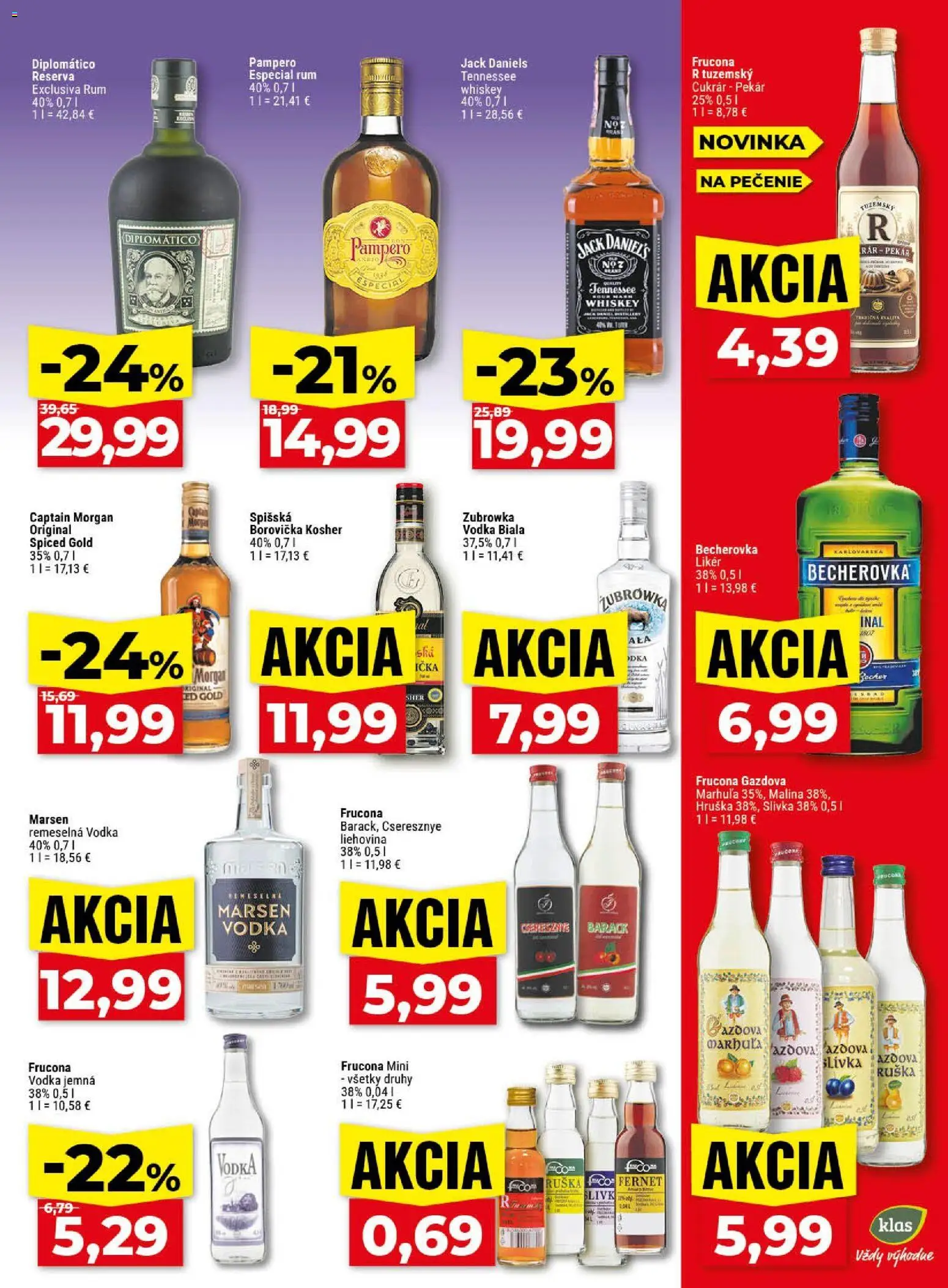 Nové Klas akcie – leták je platný od 03.08.2026 | Strana: 22 | Produkty: Becherovka, Captain Morgan, Vodka, Rum