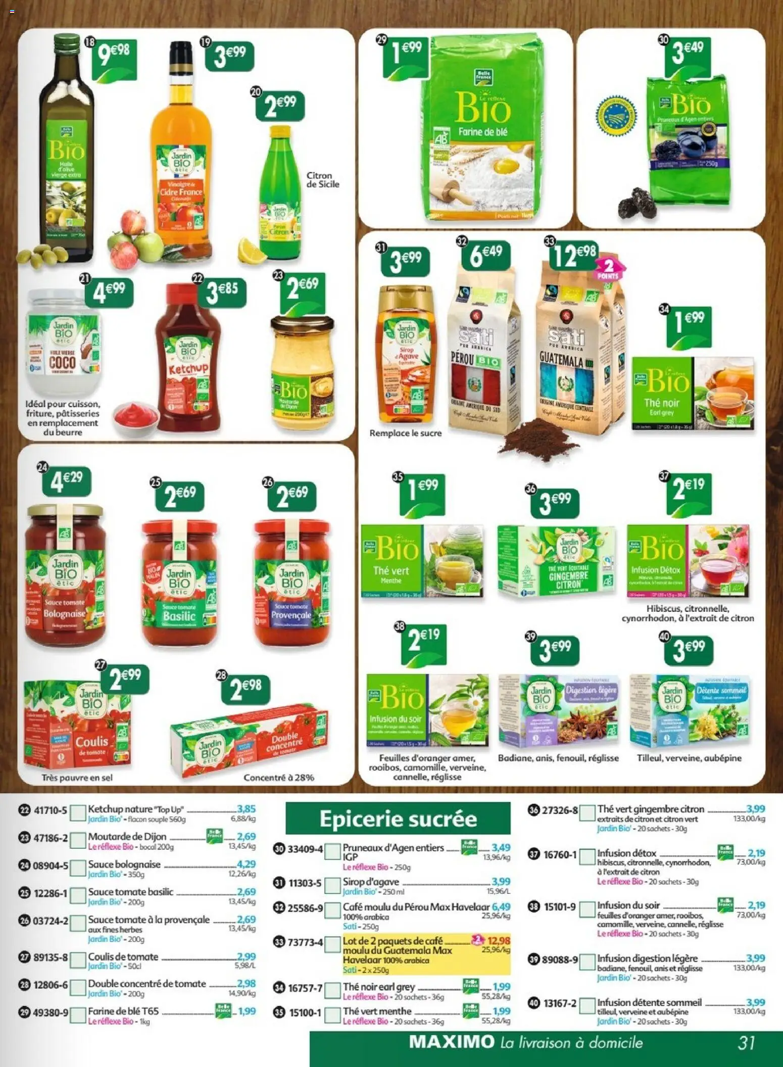 {H1} | Page: 31 | Produits: Infusion, Farine, Pruneaux, Beurre