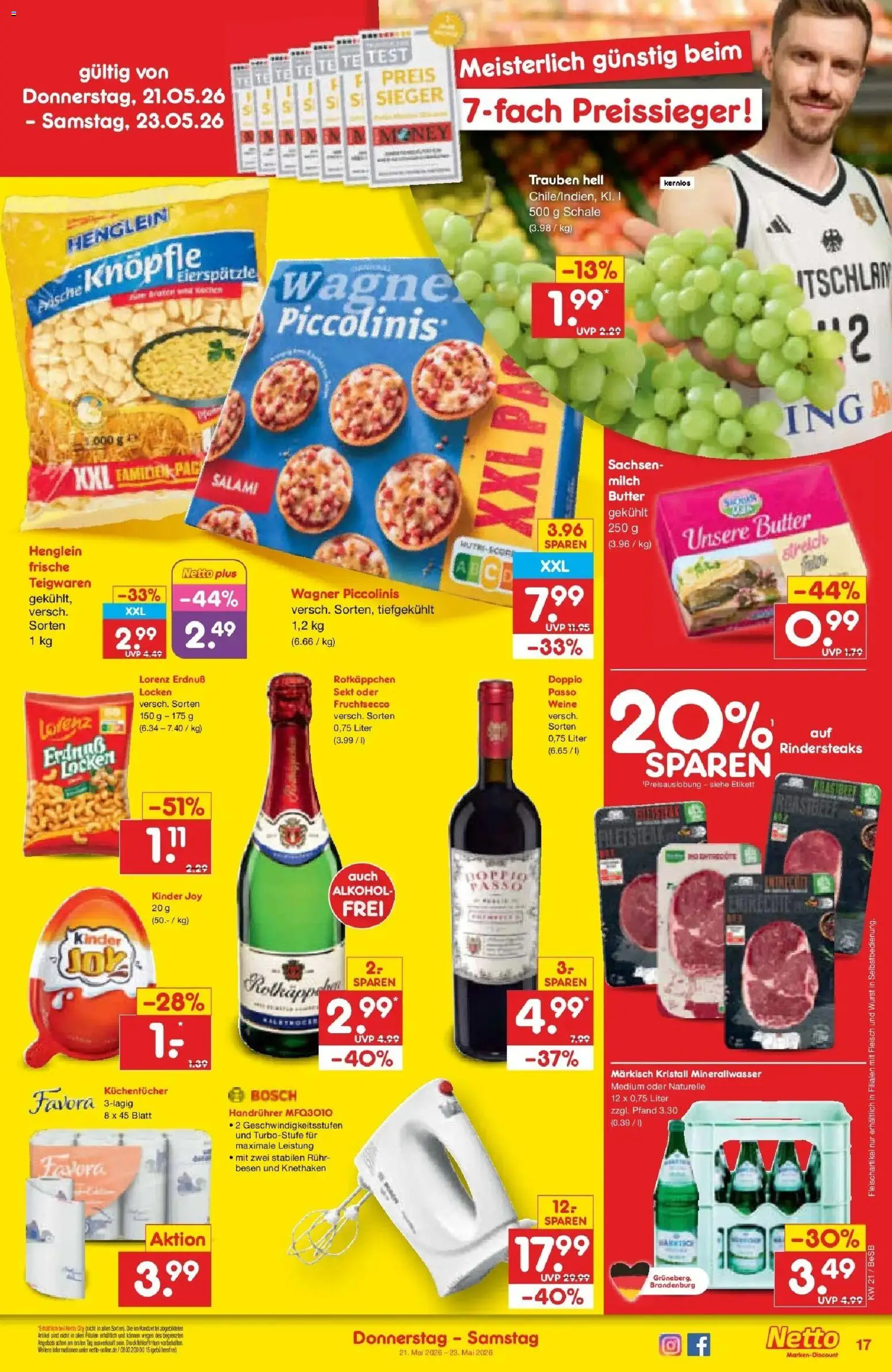 Netto Marken-Discount Prospekt Kremmen	 – gültig ab 17.05.2026 | Seite: 19 | Produkte: Bosch, Sekt, Kinder joy, Piccolinis