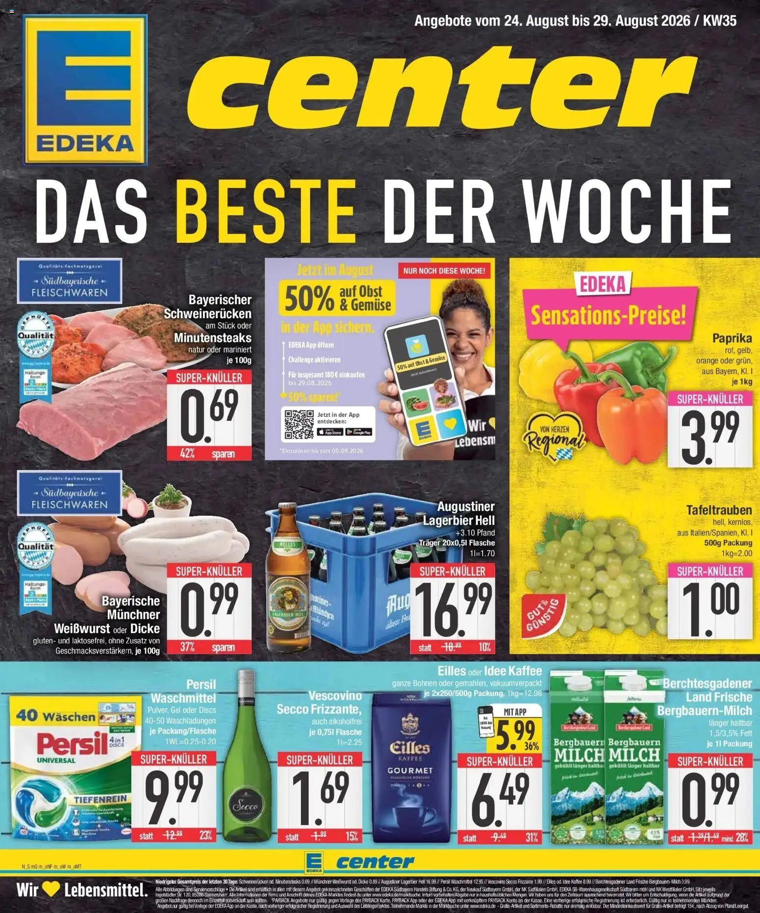 E center Prospekt Kirchseeon (ab 24.08.2026) zum Blättern | Seite: 1 | Produkte: Kaffee, Gemüse, Paprika, Schweinerucken