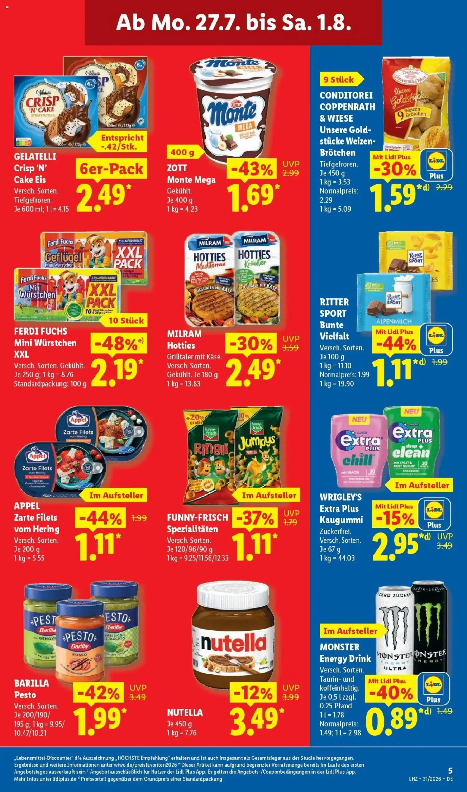 Lidl Prospekt Hagen – gültig ab 27.07.2026 | Seite: 15 | Produkte: Barilla, Barilla pesto, Nutella, Monster