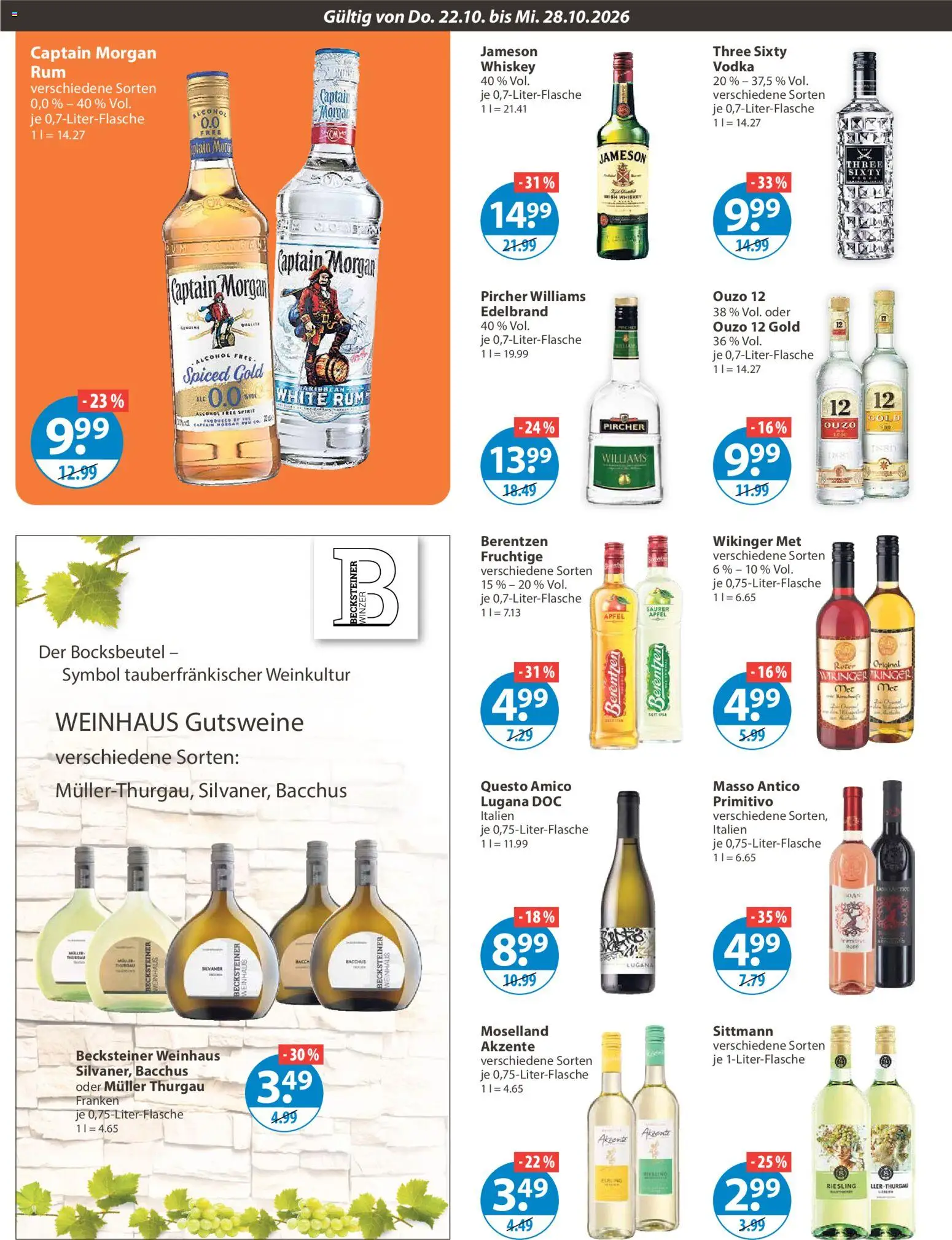 V-Markt Angebote – gültig ab 22.10.2026 | Seite: 10 | Produkte: Ouzo 12, Rum, Vodka, Berentzen