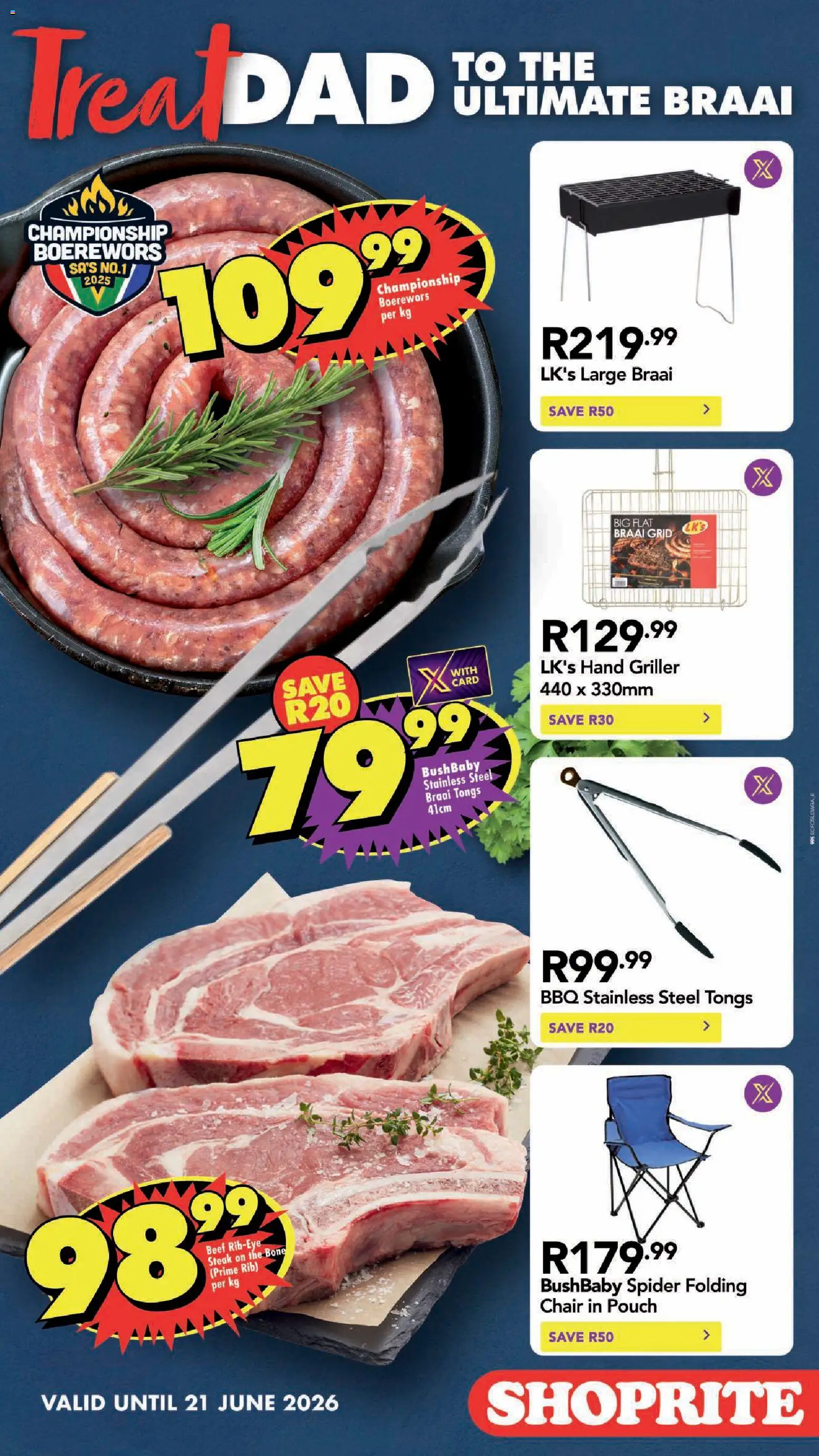 New Shoprite catalogue – valid from 15.06.2026 | Page: 2 | Products: Chair, Steak, Boerewors, Basket